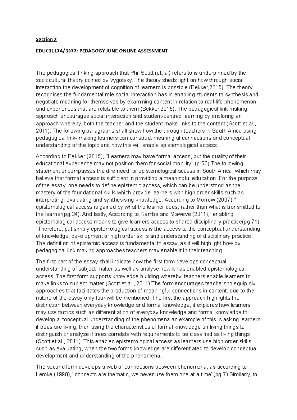 Pedgagogy essay-2347097 - Section 2 EDUC3117A/3077: PEDAGOGY JUNE ...