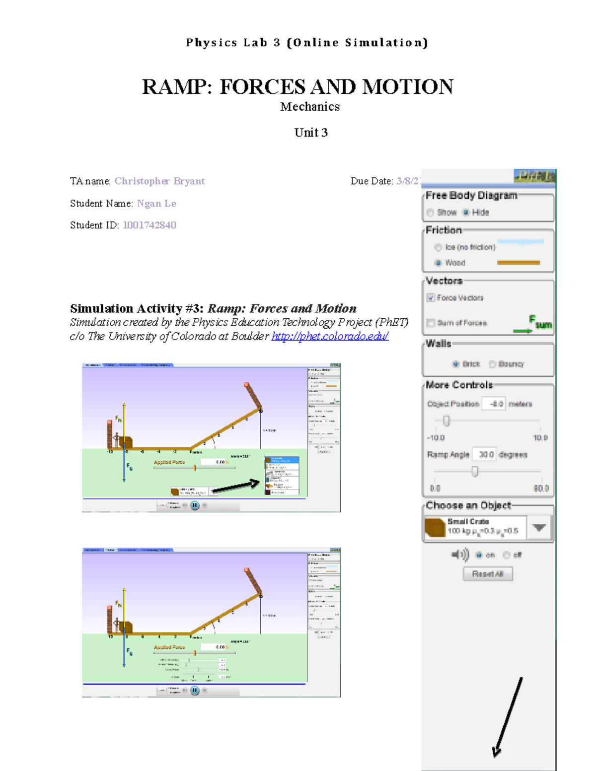 Lab 3 Lab Assignment RAMP FORCES AND MOTION Mechanics Unit 3 TA Name Christopher Bryant 