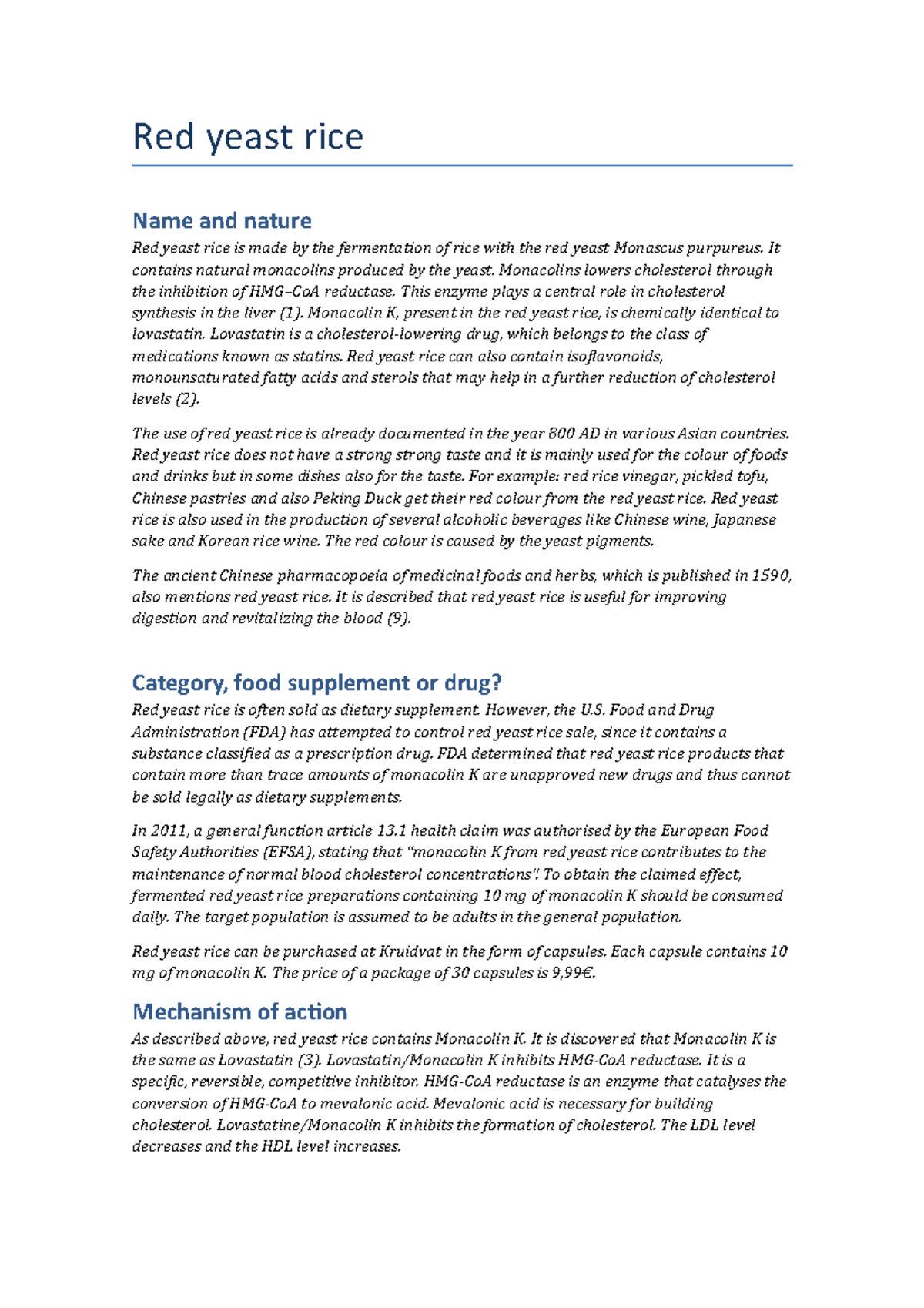 Tutorial work Red yeast rice supplement paper Red yeast rice Name