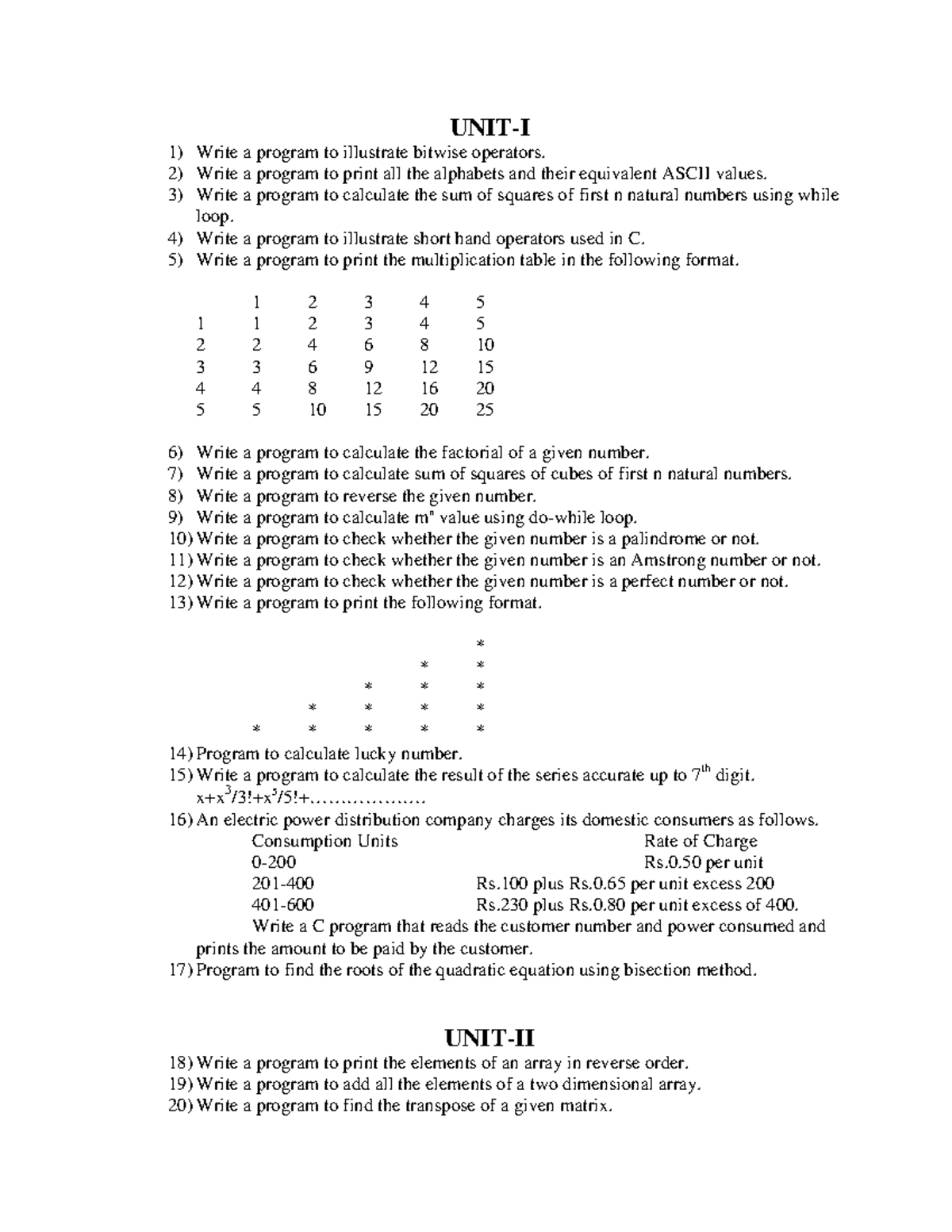 Pdfcoffee - c programming practice quiz - UNIT-I Write a program to ...