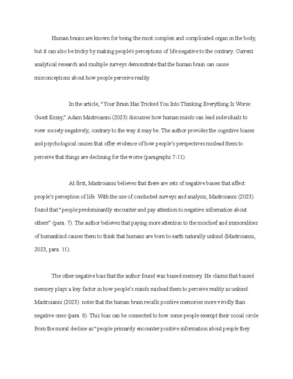 Untitled document - essay - Human brains are known for being the most