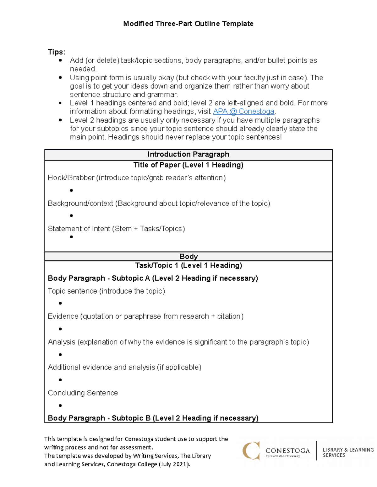 Week 11 Modified Three Part Outline Template - Modified Three-part 