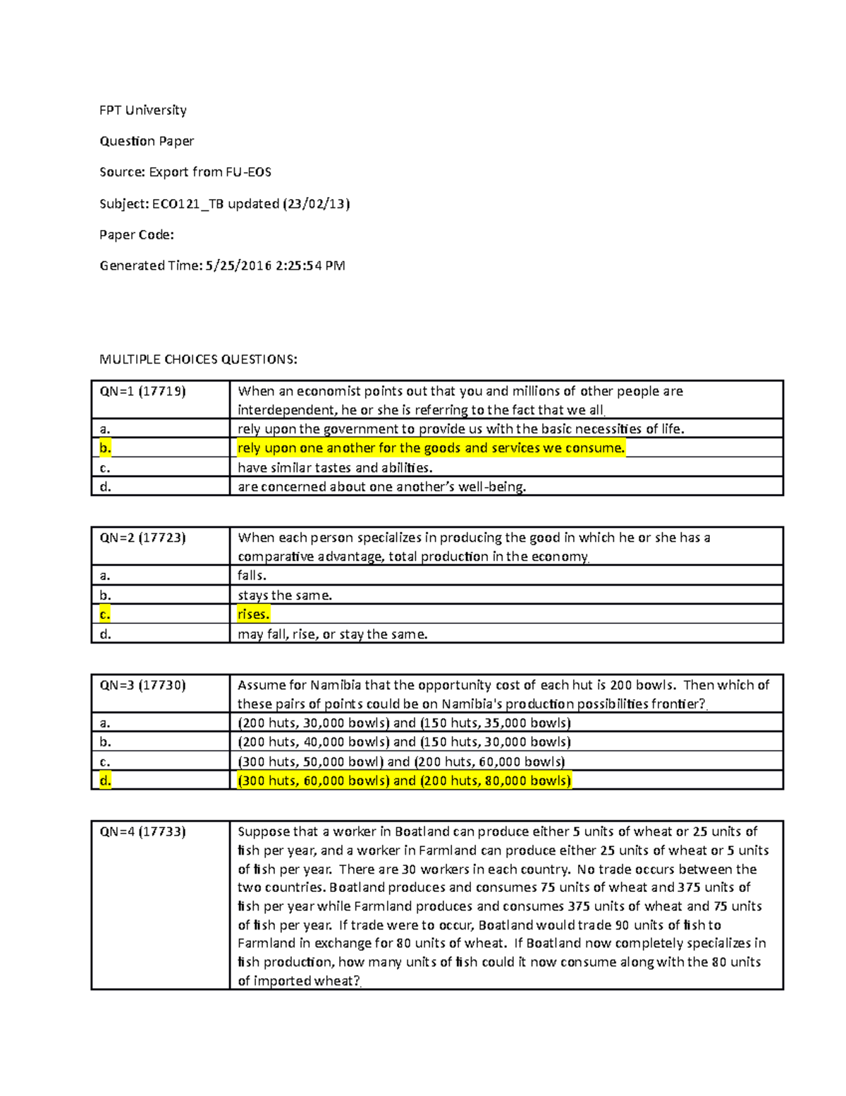 Test 8 April 2019, Questions And Answers - Fpt University Question 