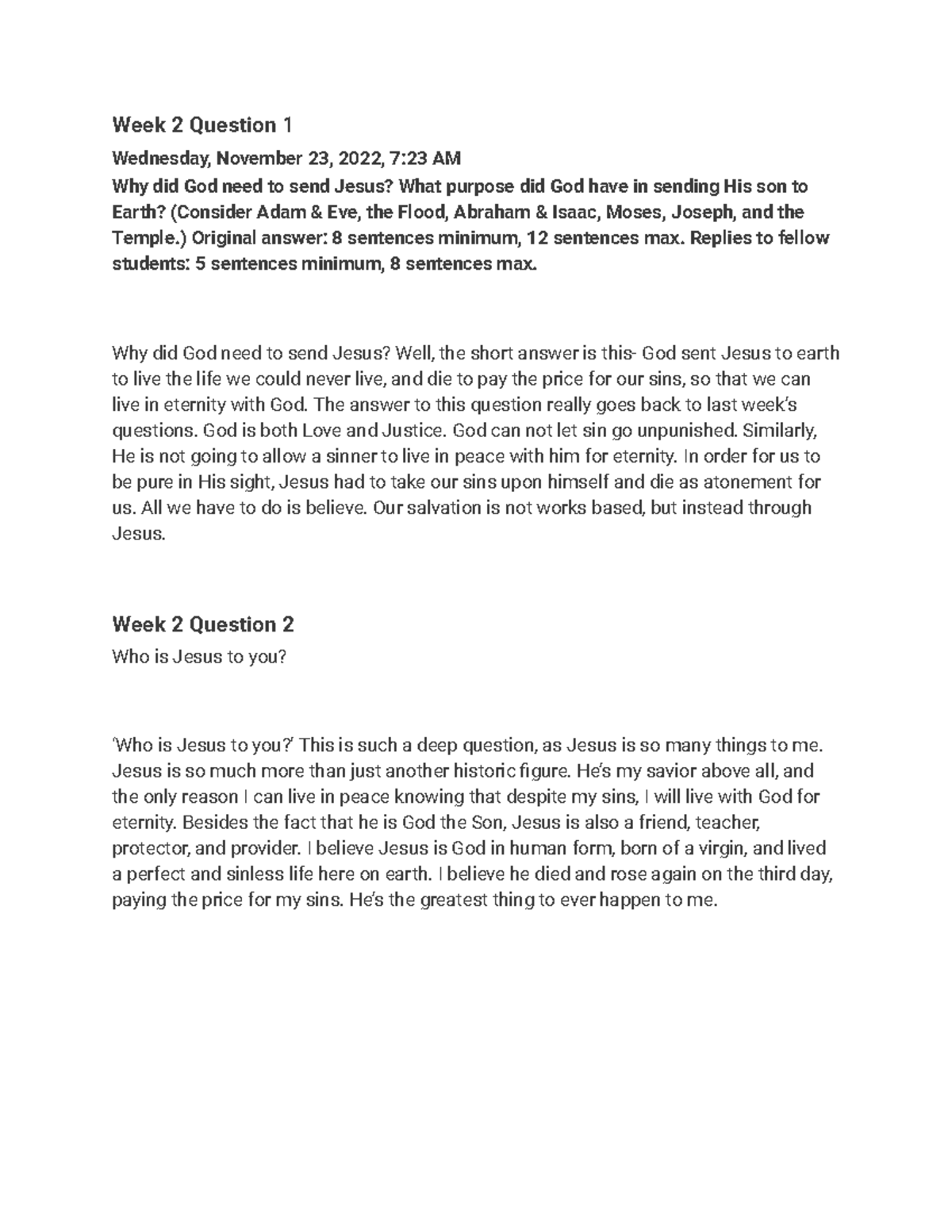 Week 2 Christ and Cultrue Essay Responses - Week 2 Question 1 Wednesday ...