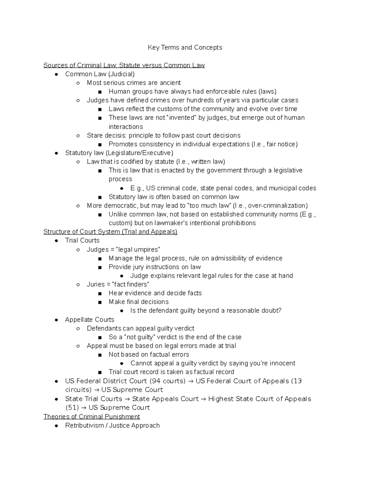 exam 1 study guide - Key Terms and Concepts Sources of Criminal Law ...