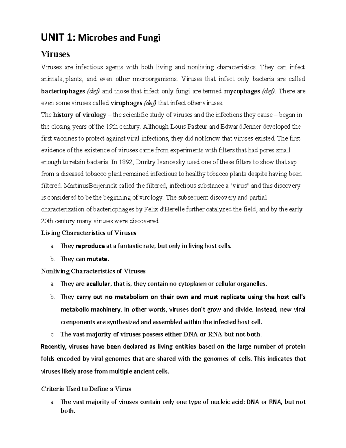 Botany IST SEM Part 1 - UNIT 1: Microbes and Fungi Viruses Viruses are ...
