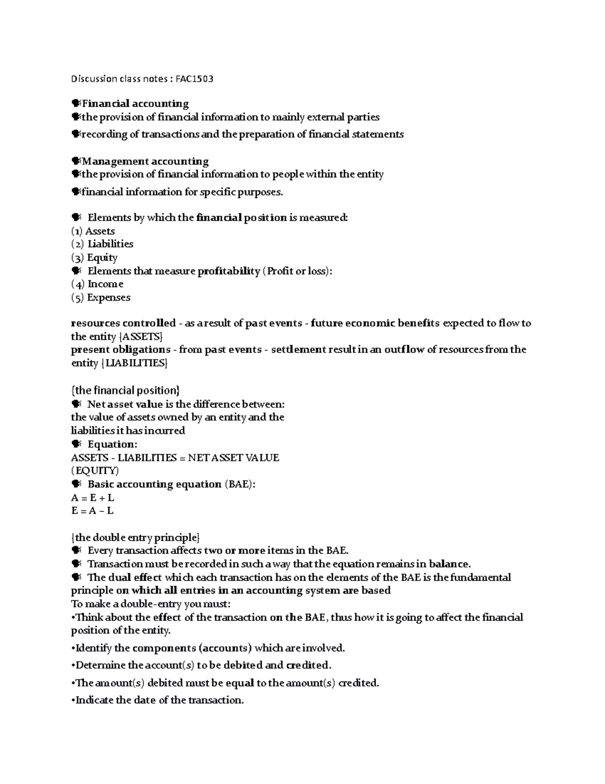 FAC1503-discussionclassnotes - Discussion class notes : FAC Financial ...