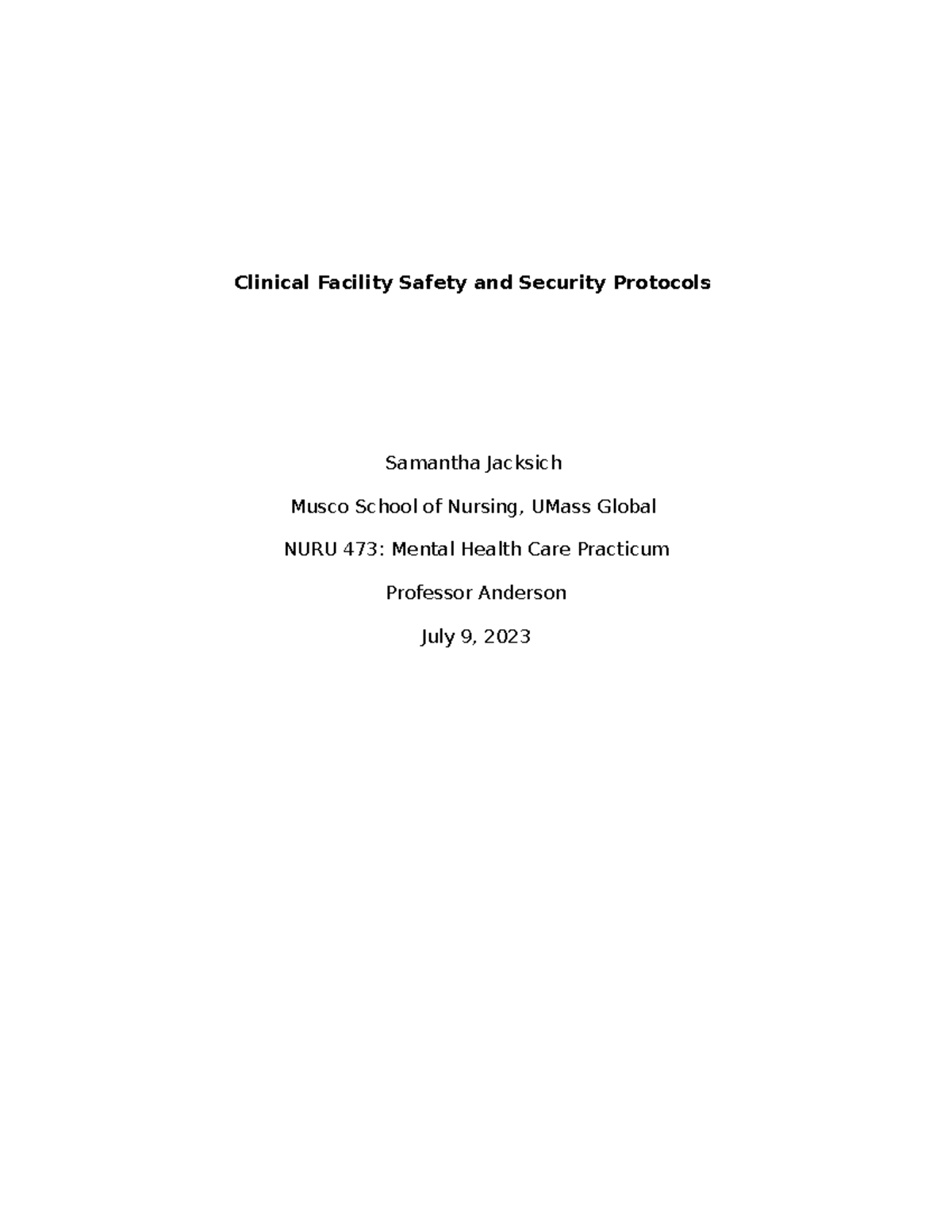 Jacksich samantha clinical safety and security protocols clinical