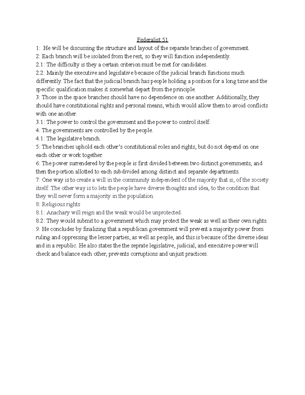 Federalist #51 - Federalist 51 1: He will be discussing the structure ...