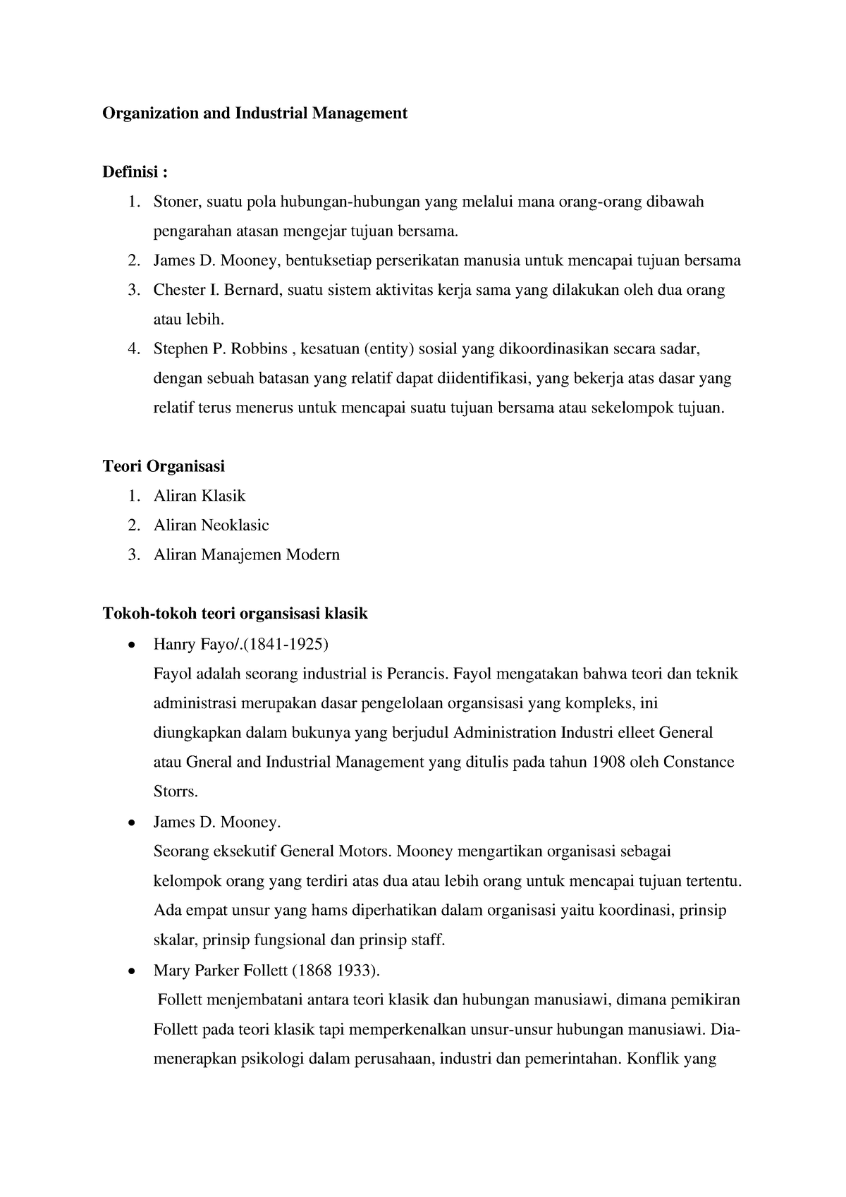 Teori Organisasi Dan Alirannya - Organization And Industrial Management ...