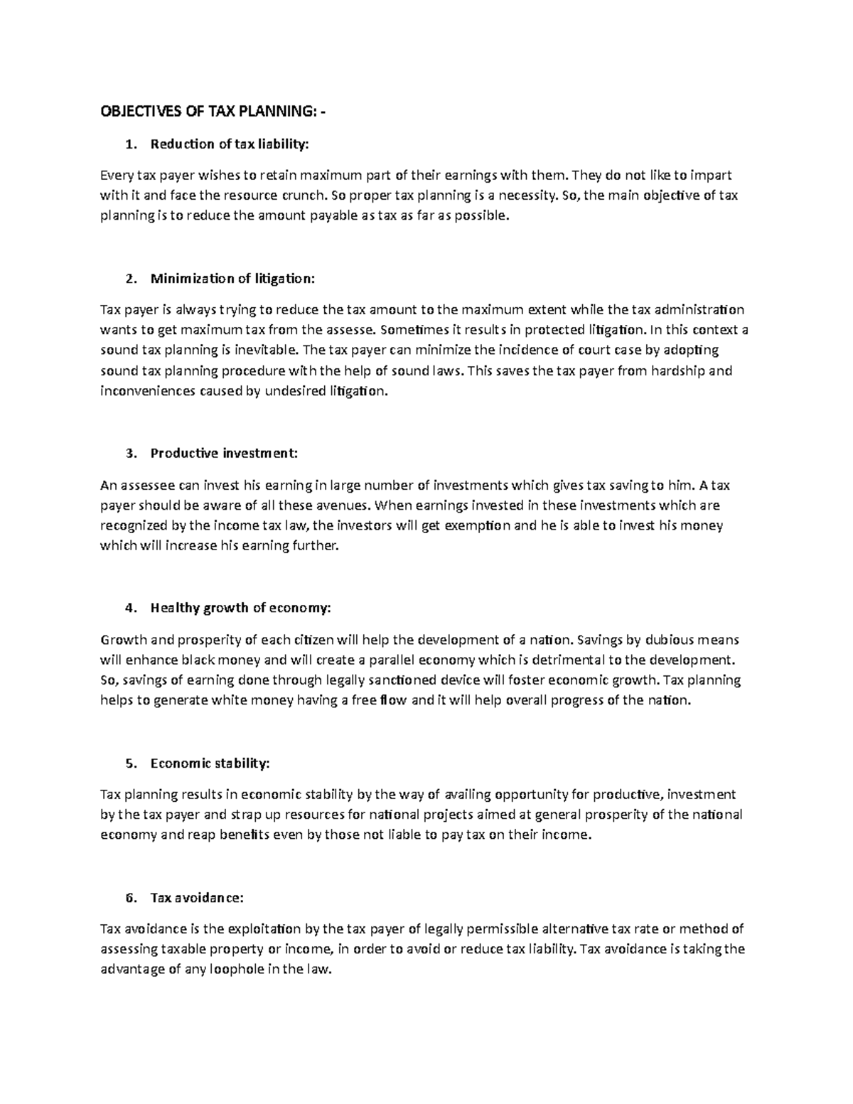 Objectivea of tax planning - OBJECTIVES OF TAX PLANNING: - 1. Reduction ...