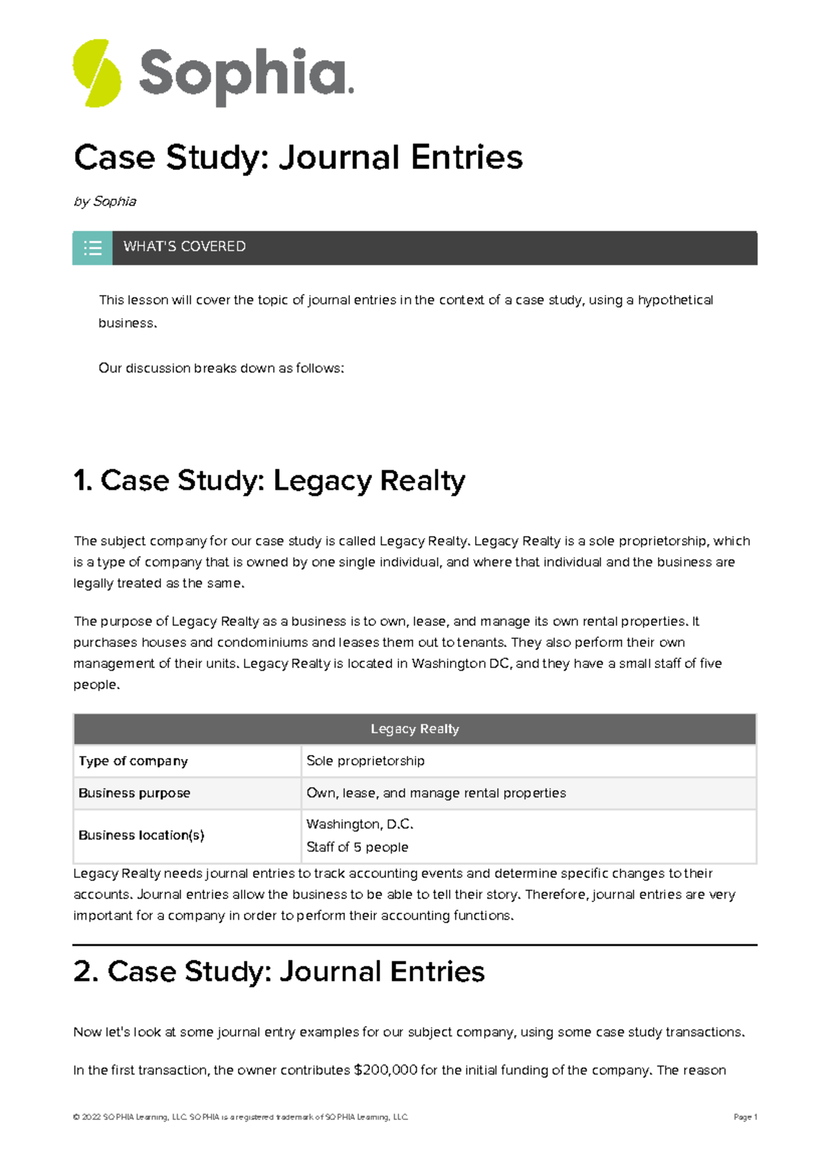 case study for journal entries