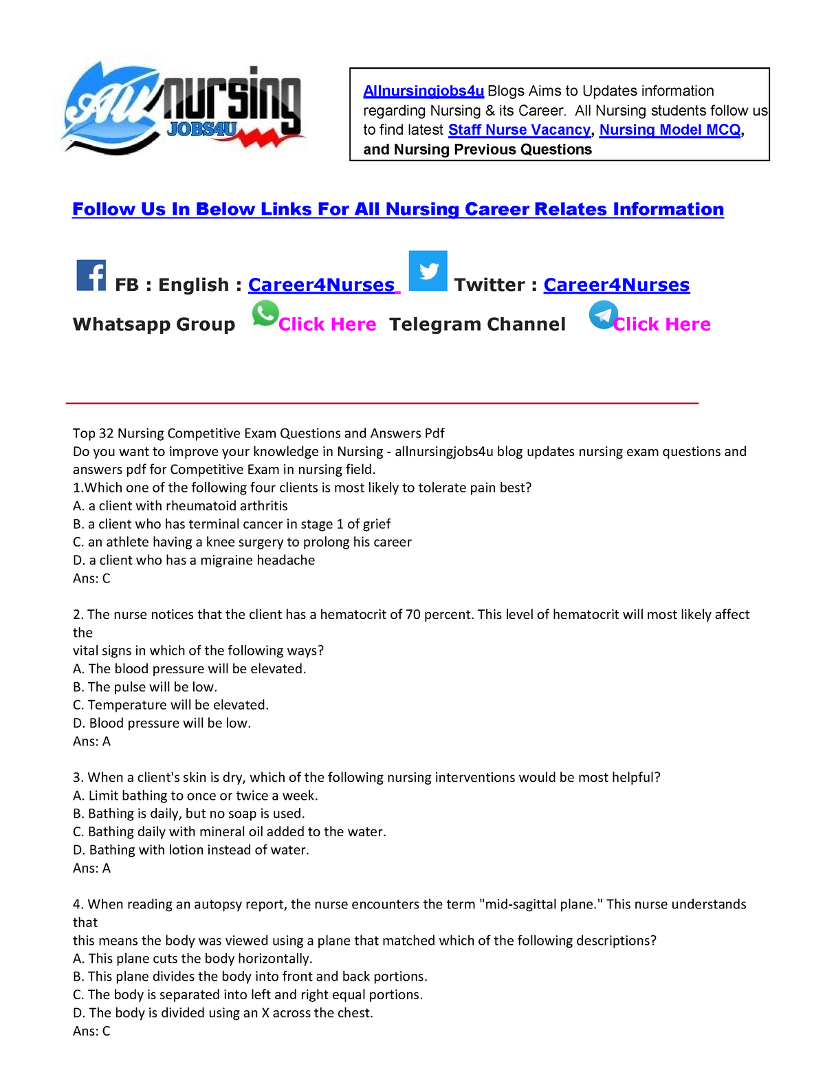 Nursing Exam Questions And Answers Pdf Nclex Nursing Resources ...