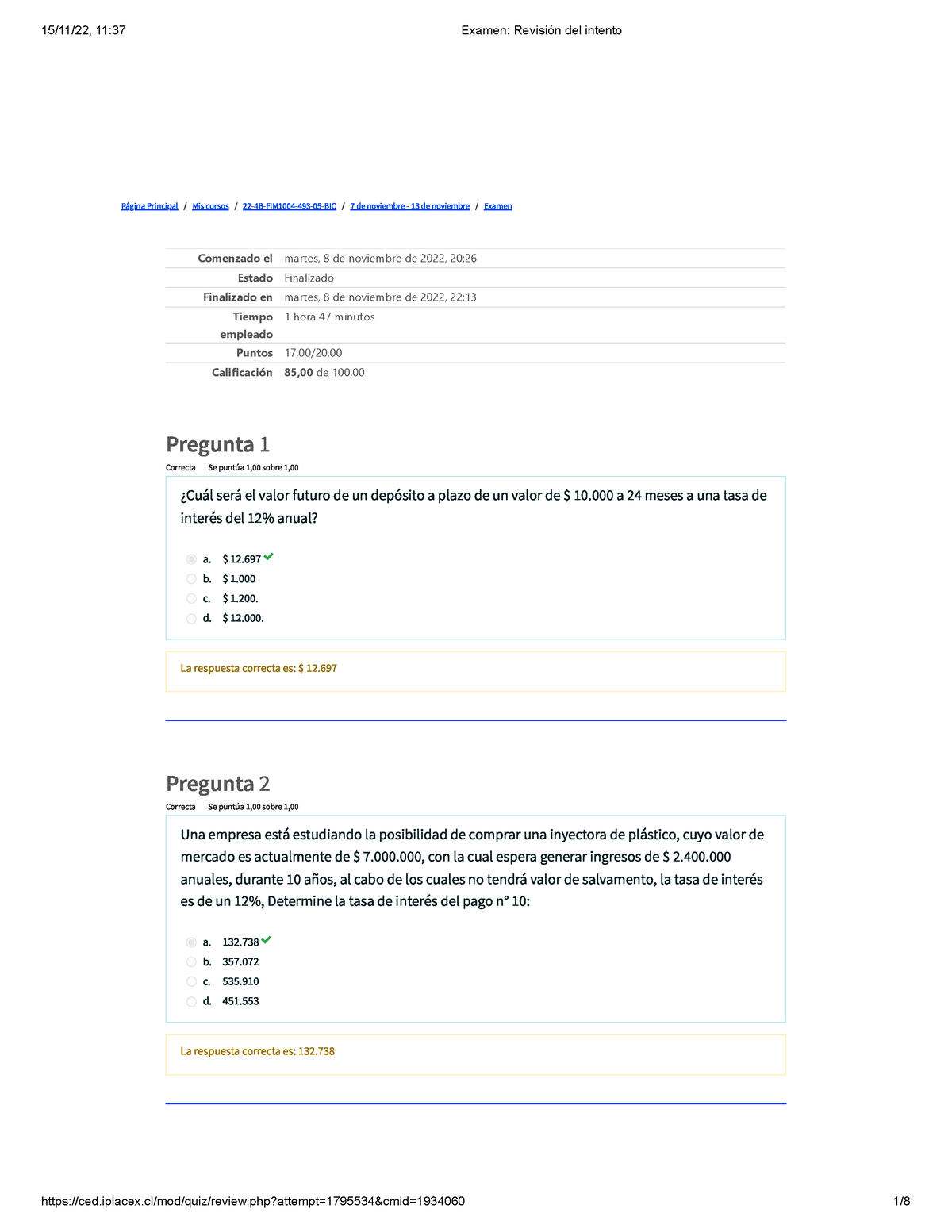 Examen Finanzas - Taller Finazas Iplacex 2022 - Página Principal / Mis ...