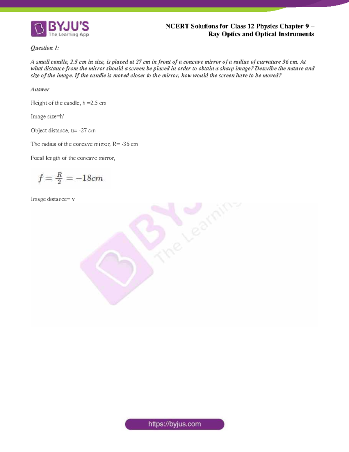 Ncert Solutions for Class 12 Physics Chapter 9 Ray Optics and Optical ...