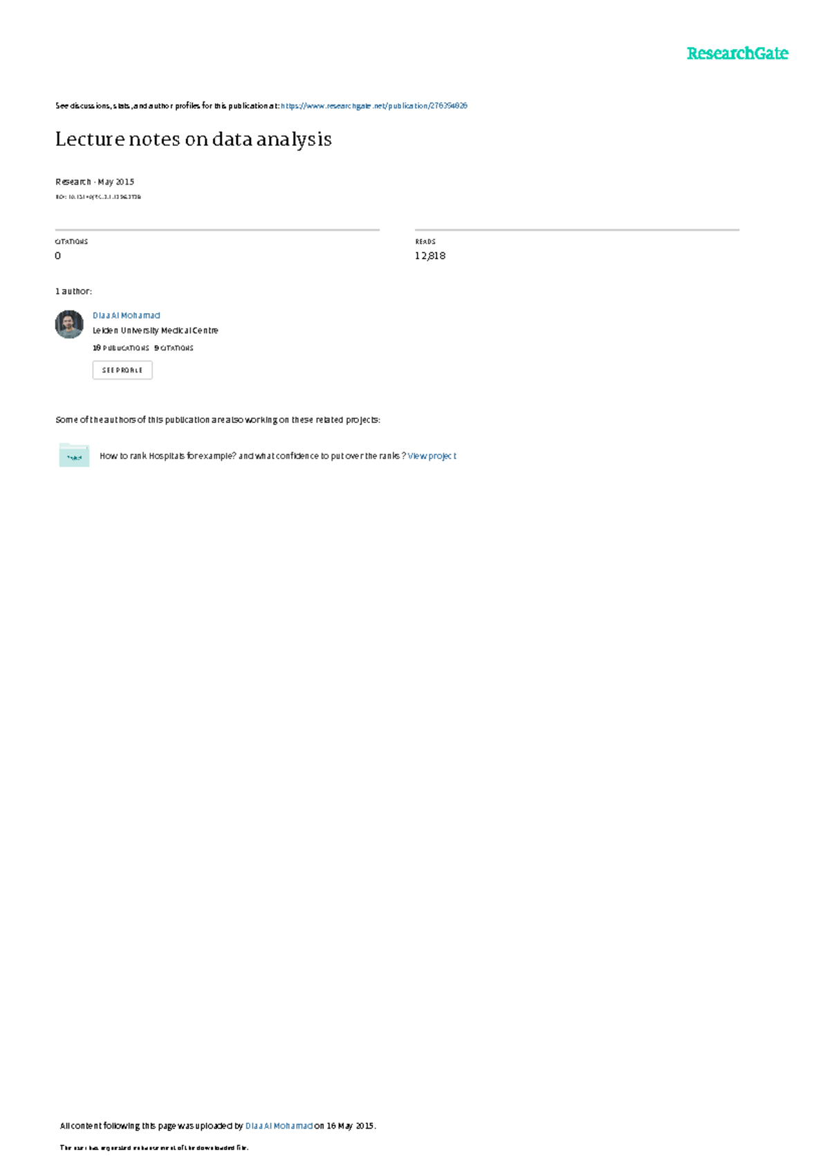 Lecture notes on data analysis - See discussions, stats, and author ...