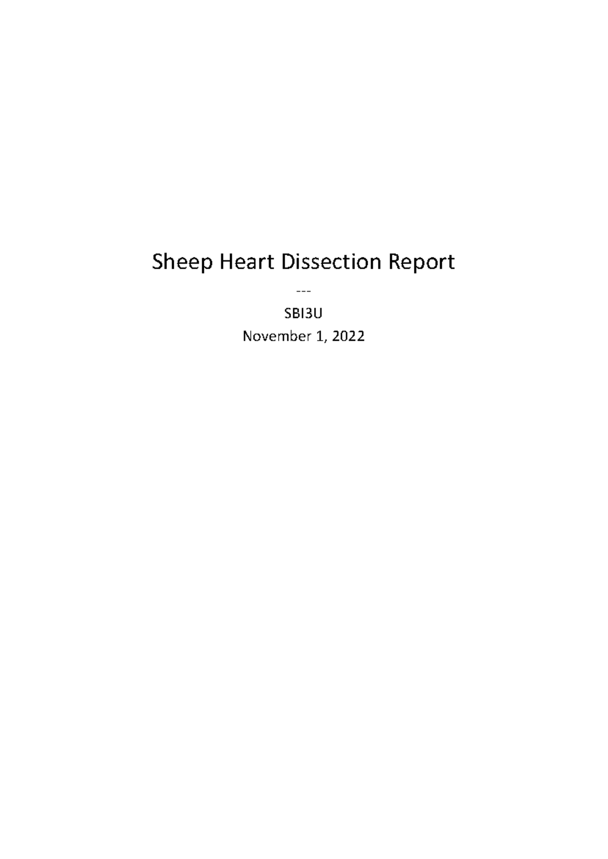 Lab Heart Dissection Sheep Heart Dissection Report SBI3U November 1