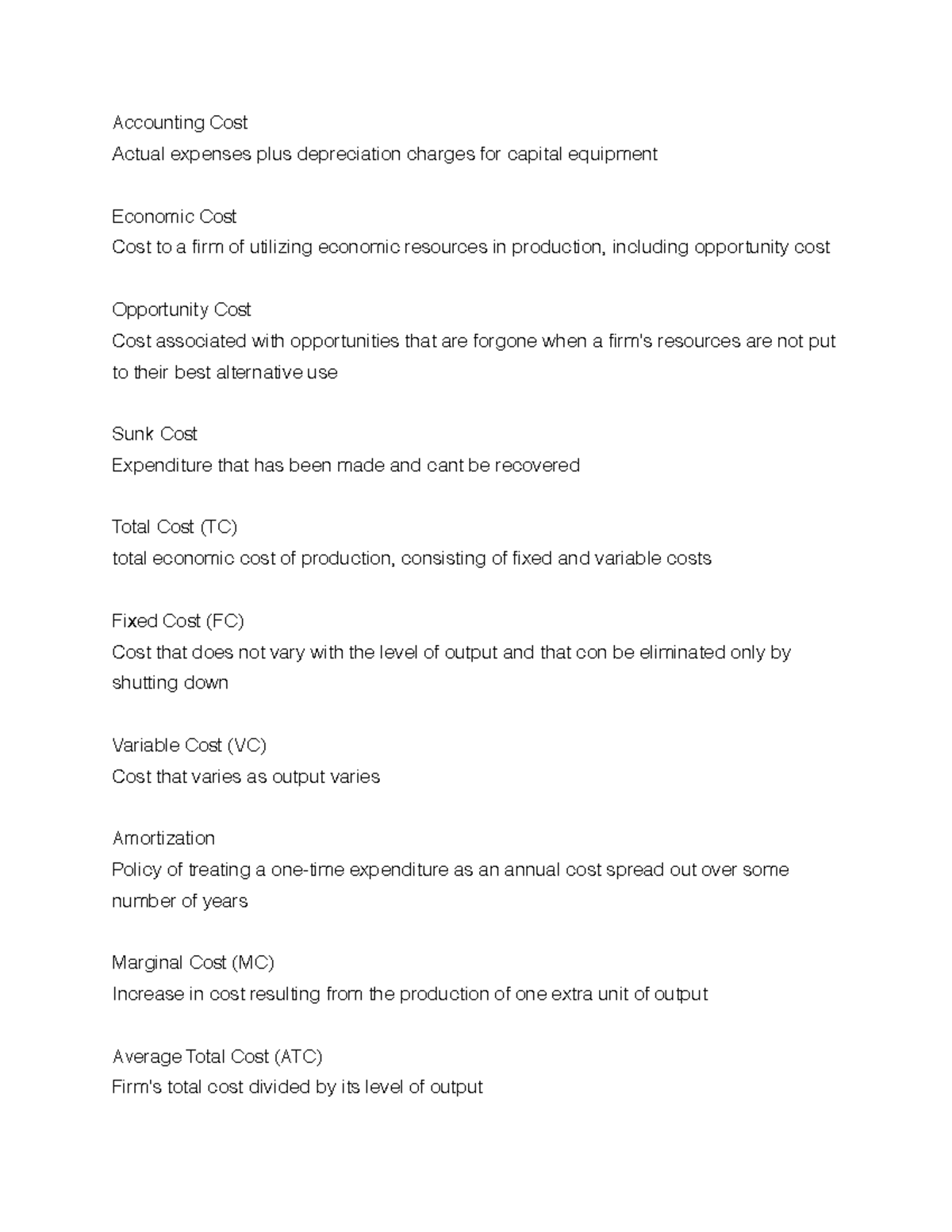 Econ501 2 - ECON 501 study guide - Accounting Cost Actual expenses plus ...