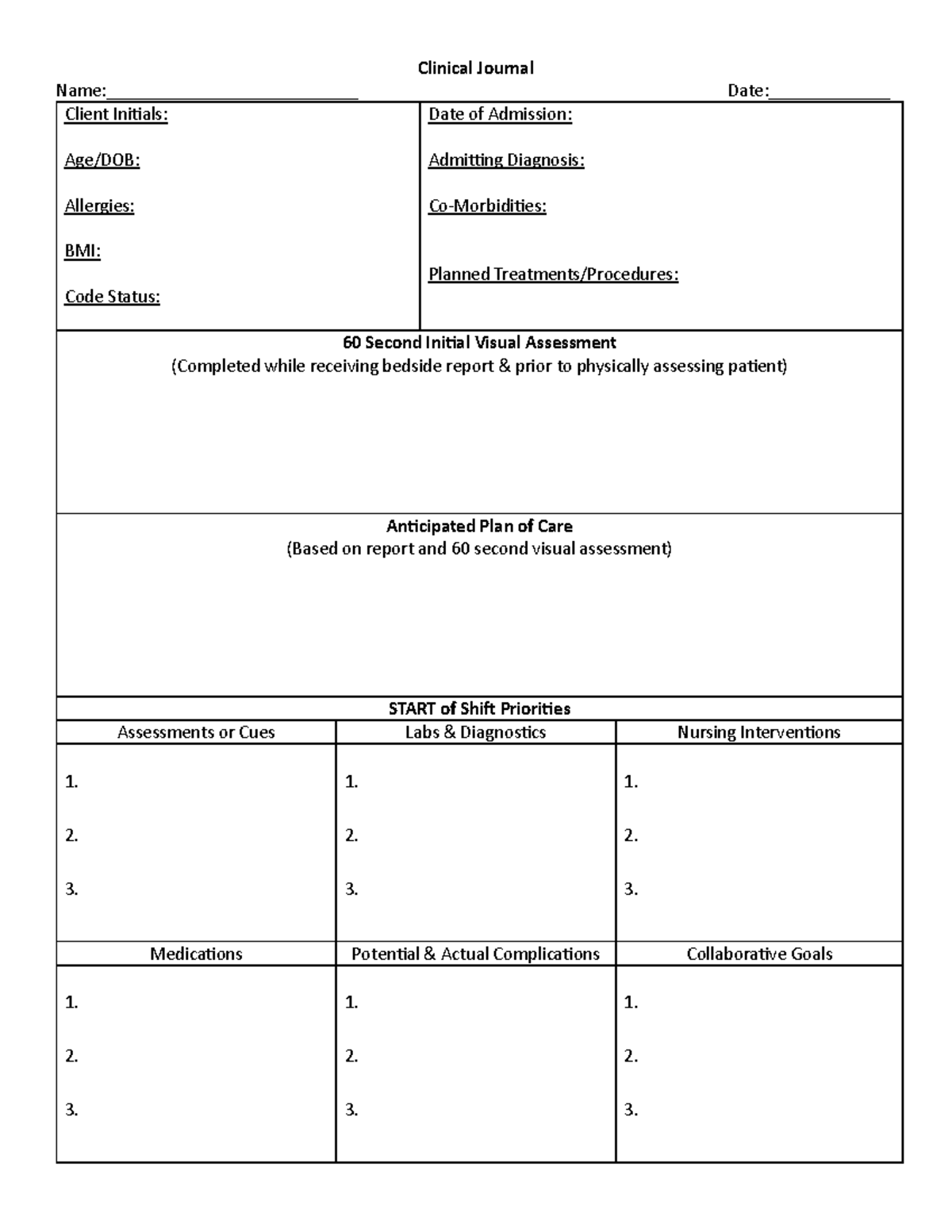 Clinical Journal SBAR - Clinical Journal Name ...