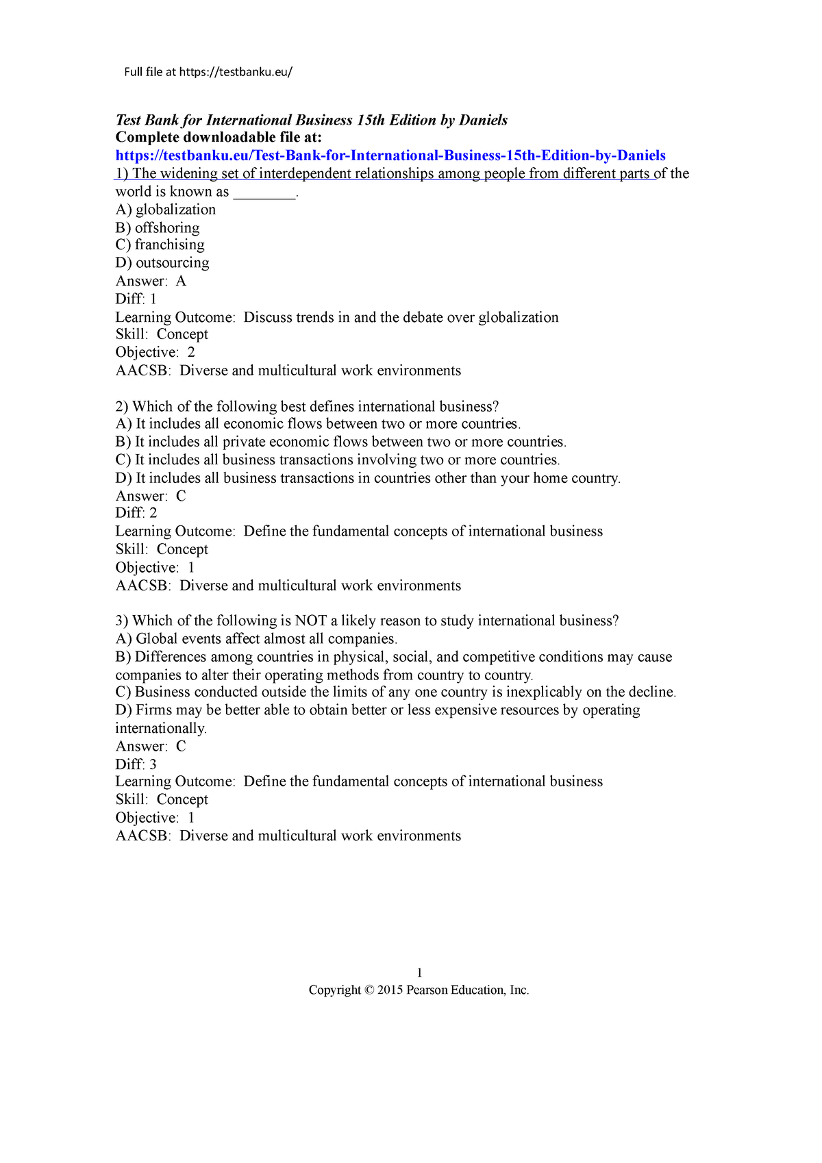 Downstudocu - Answer Key - Test Bank For International Business 15th ...