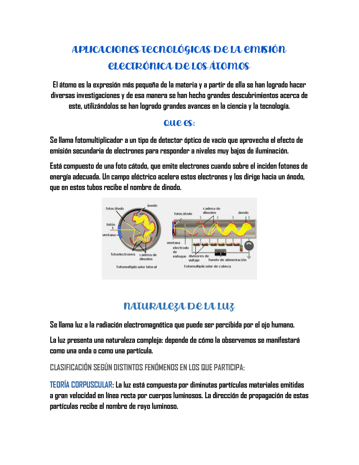 Aplicaciones Tecnológicas DE LA Emisión Electrónica DE LOS Átomos ...