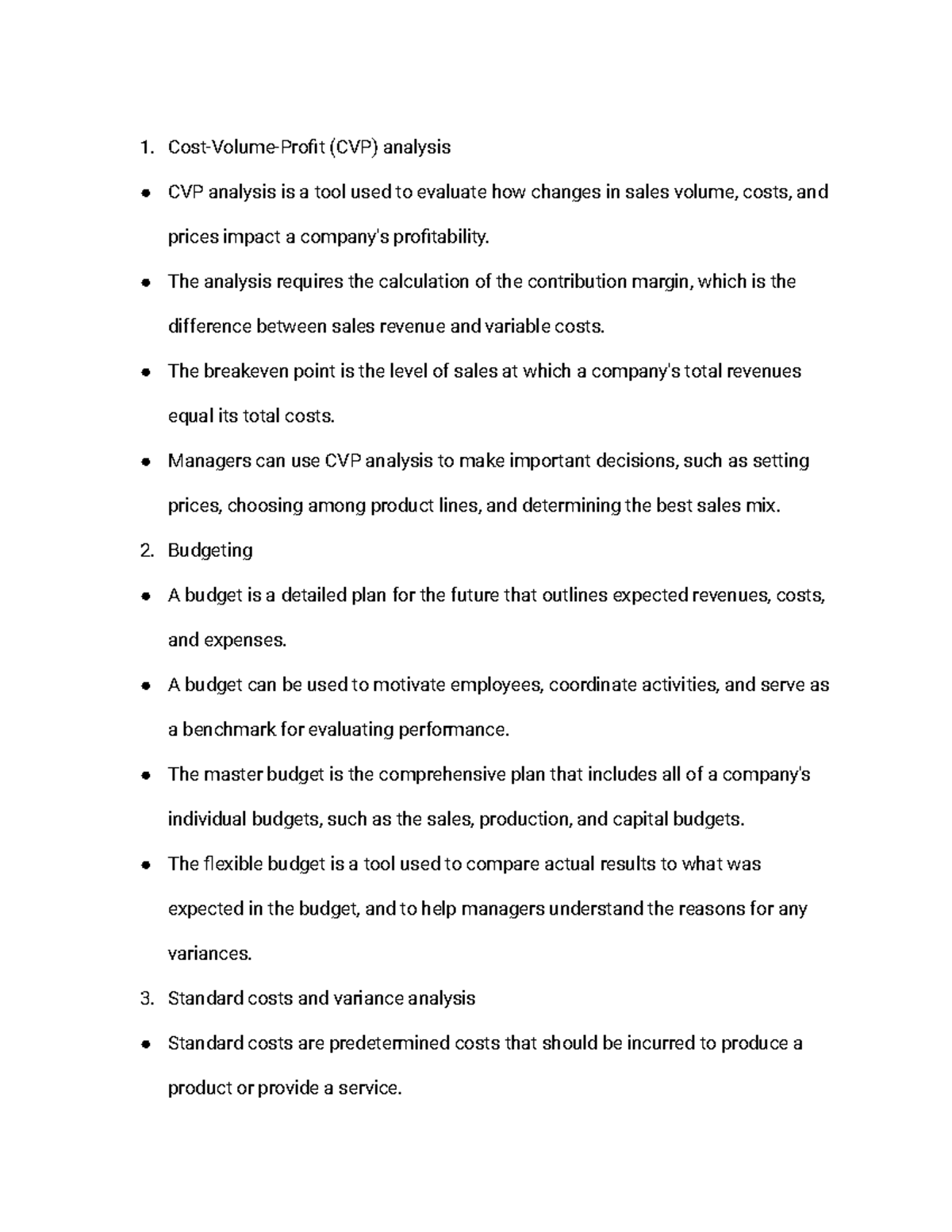 ACCT208 Exam 2 Notes - Cost-Volume-Profit (CVP) Analysis CVP Analysis ...