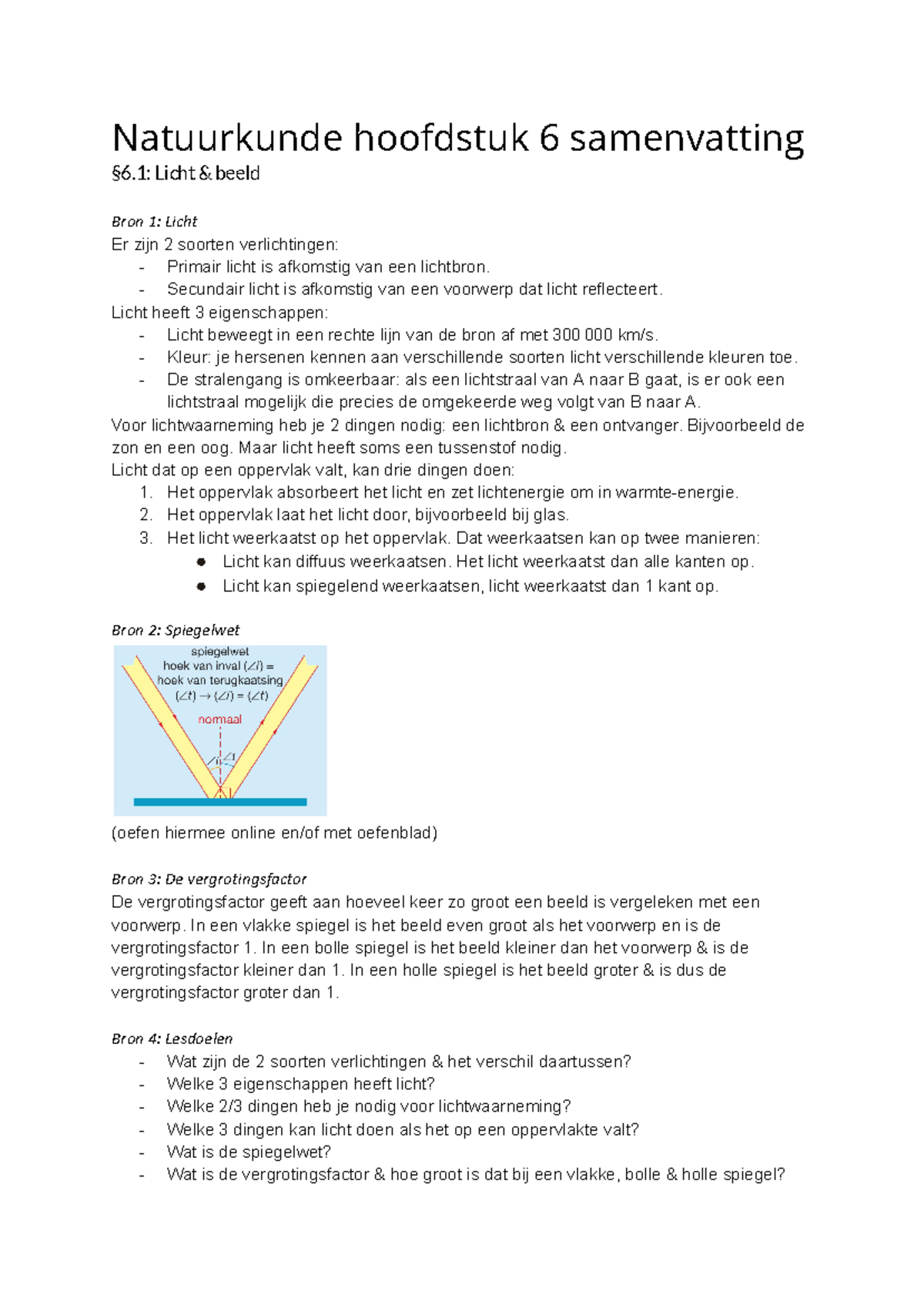 Natuurkunde - 3VWO - Hoofdstuk 6 Licht - Samenvatting - §6: Licht ...