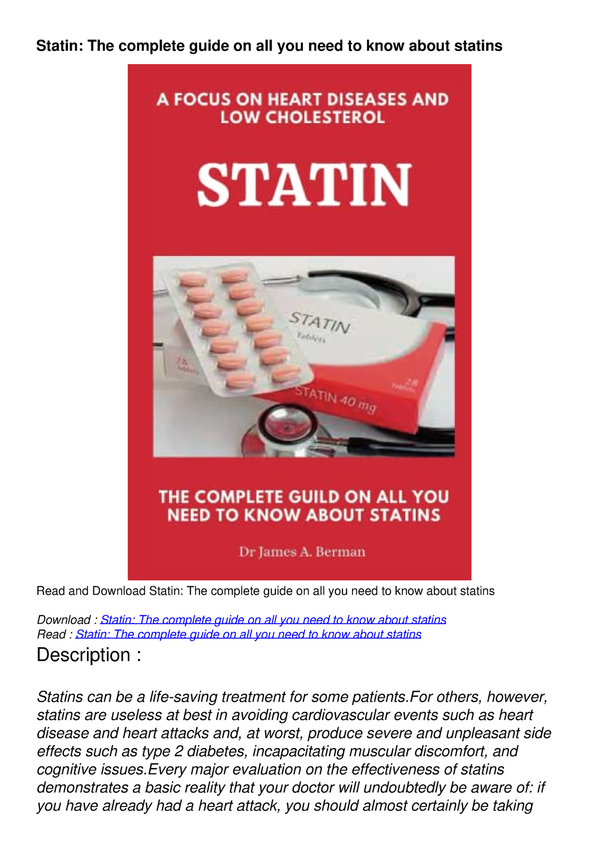 PDF_ Statin: The Complete Guide On All You Need To Know About Statins ...