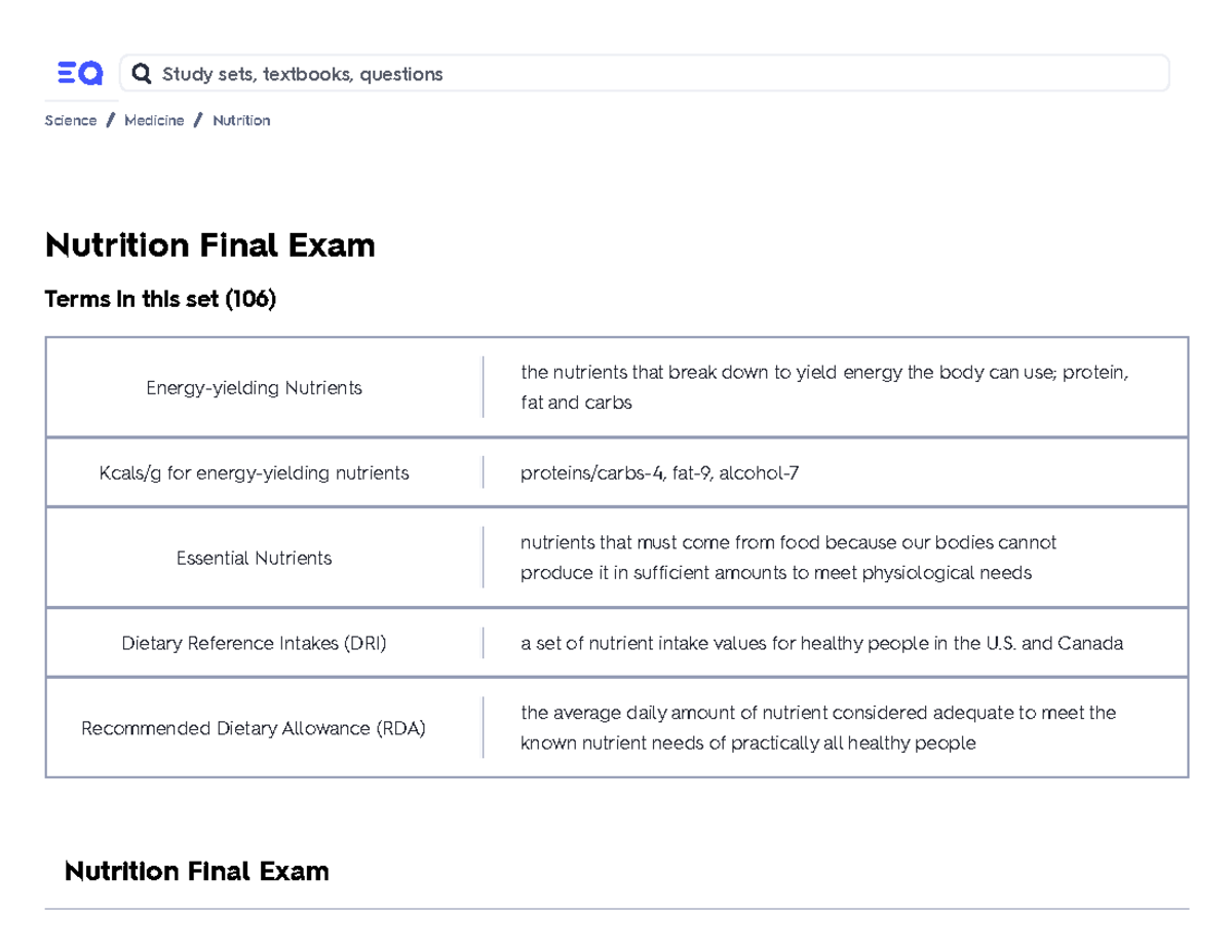 Nutrition Final Exam Flashcards Quizlet Upgrade free 7... Nutrition