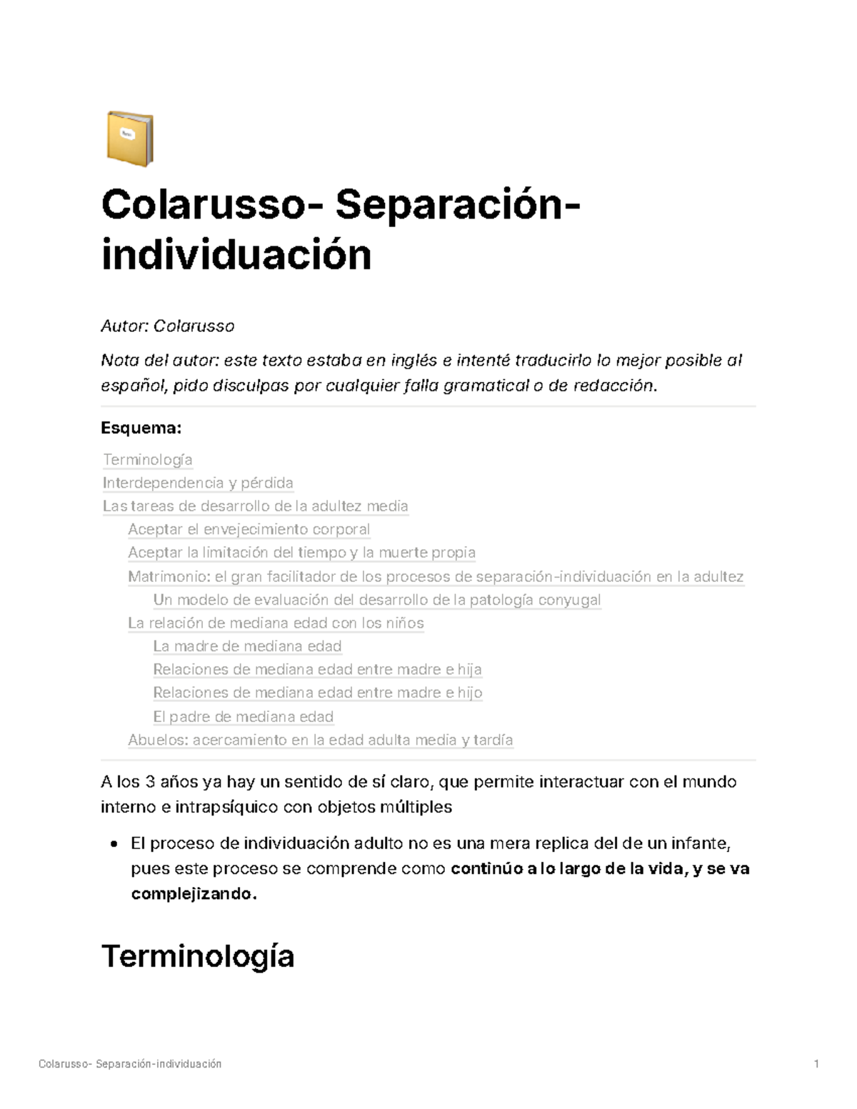 (Colarusso) Separación-individuación - 📔 Colarusso- Separación ...