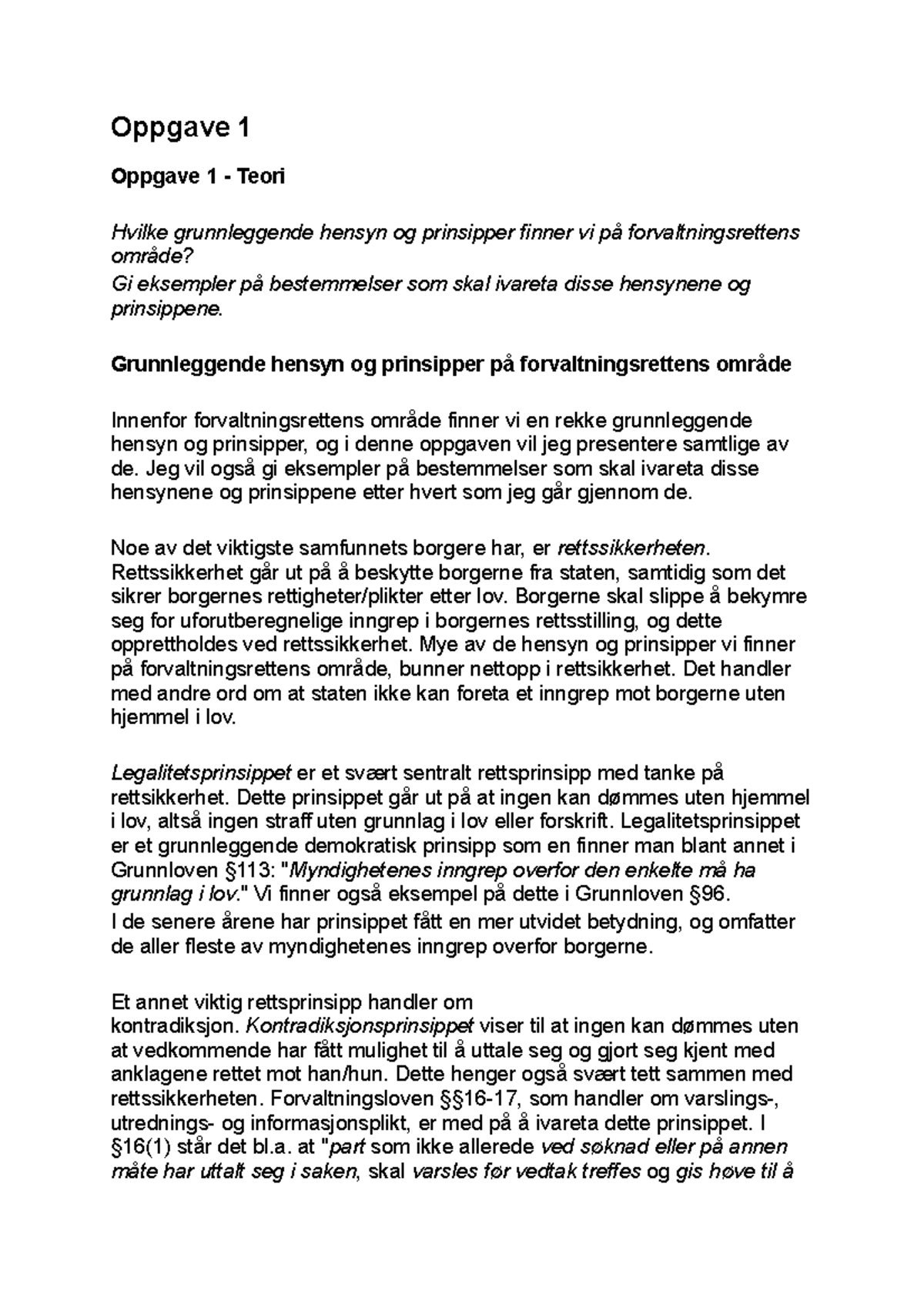 Forvaltningsrett, Reelle Hensyn Og Caseoppgave - Oppgave 1 Oppgave 1 ...