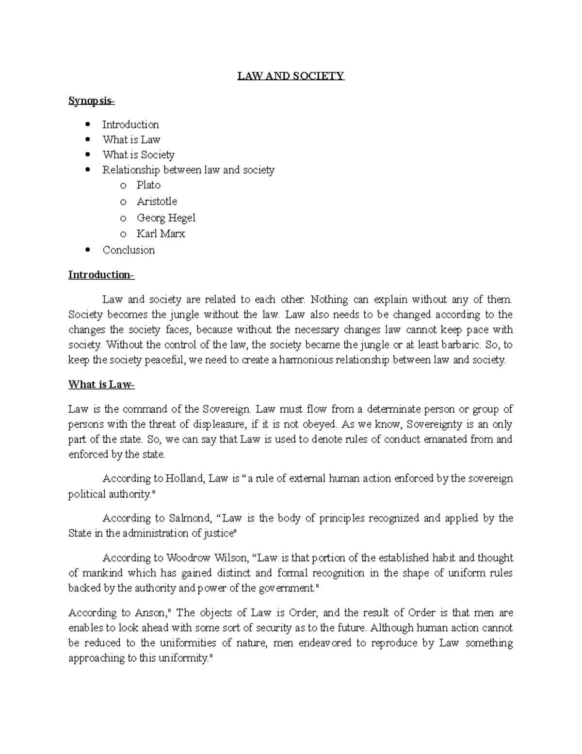 Law and Morality notes - LAW AND SOCIETY Synopsis- Introduction What is ...