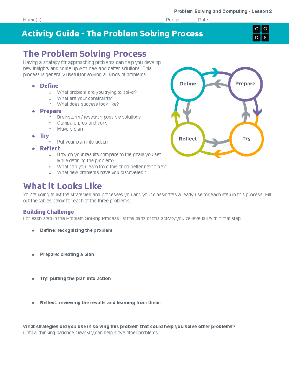 Copy of U1L02 - Activity Guide - The Problem Solving Process - - Studocu
