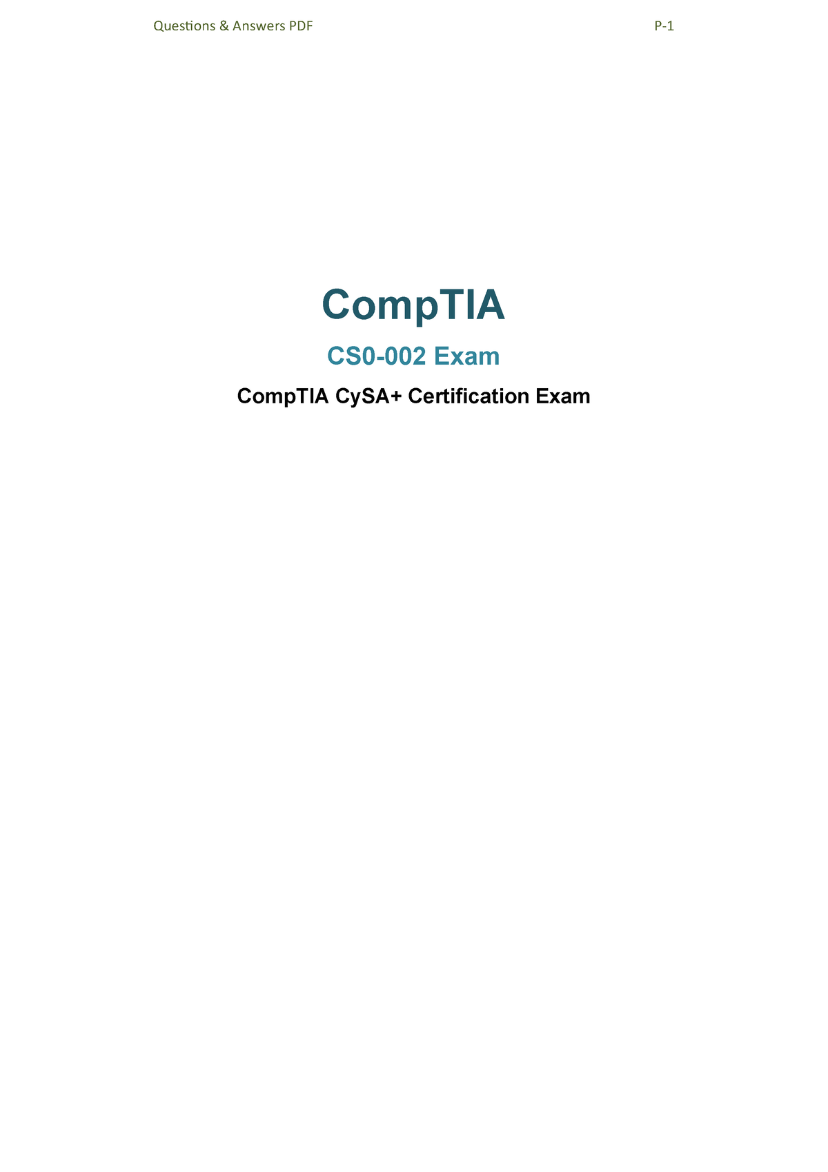 CYSA 002 V3 DUMP EDIT 4496 CompTIA CS0 002 Exam CompTIA CySA 