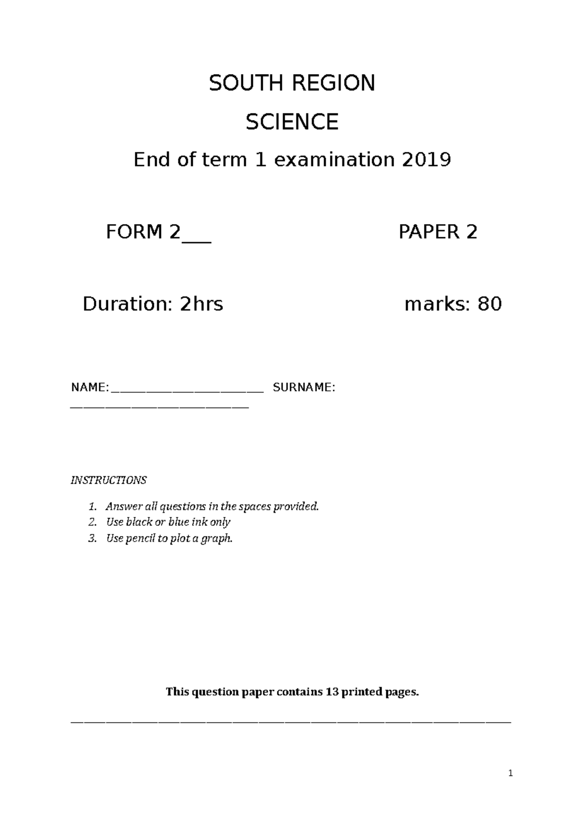 Fr 2 pp2 end of term 1 2019 - SOUTH REGION SCIENCE End of term 1 ...