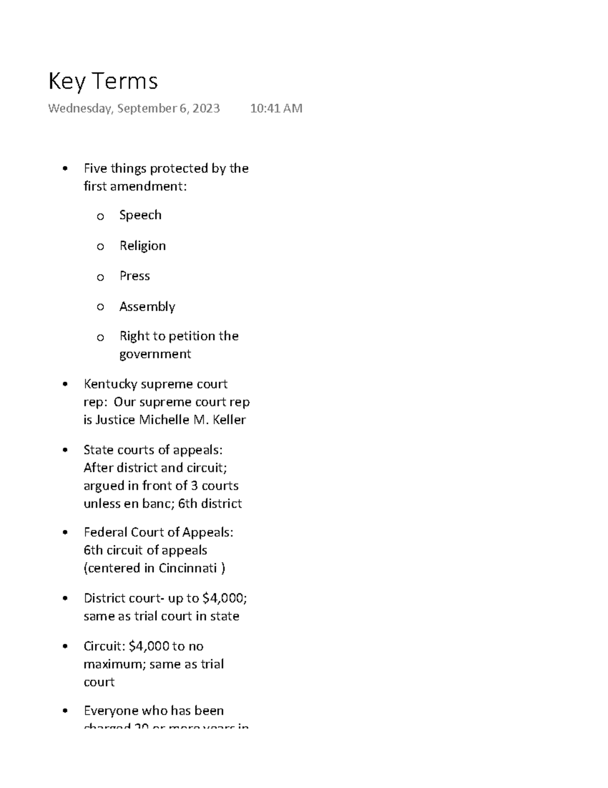 Unit 1 Study Guide - Notes about the Unit 1. - Five things protected by ...