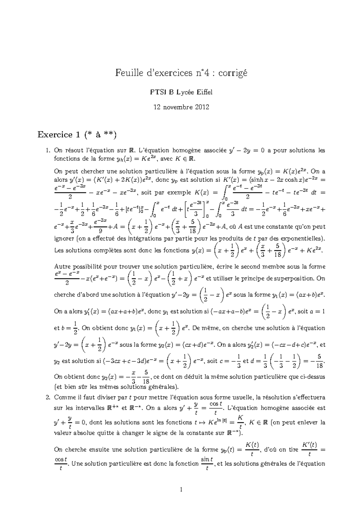 Devoir Ptsi B Corrigé – Devoir Math Pcsi Corrigé – TOMP
