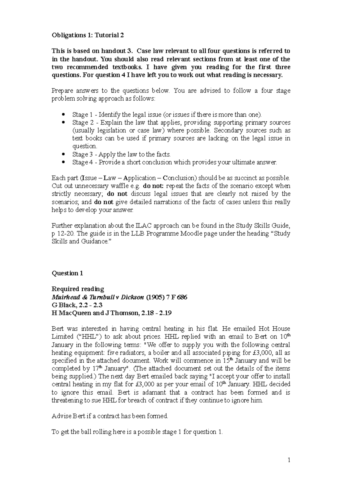 Tutorial 2 2021 - Obligations 1: Tutorial 2 This is based on handout 3 ...