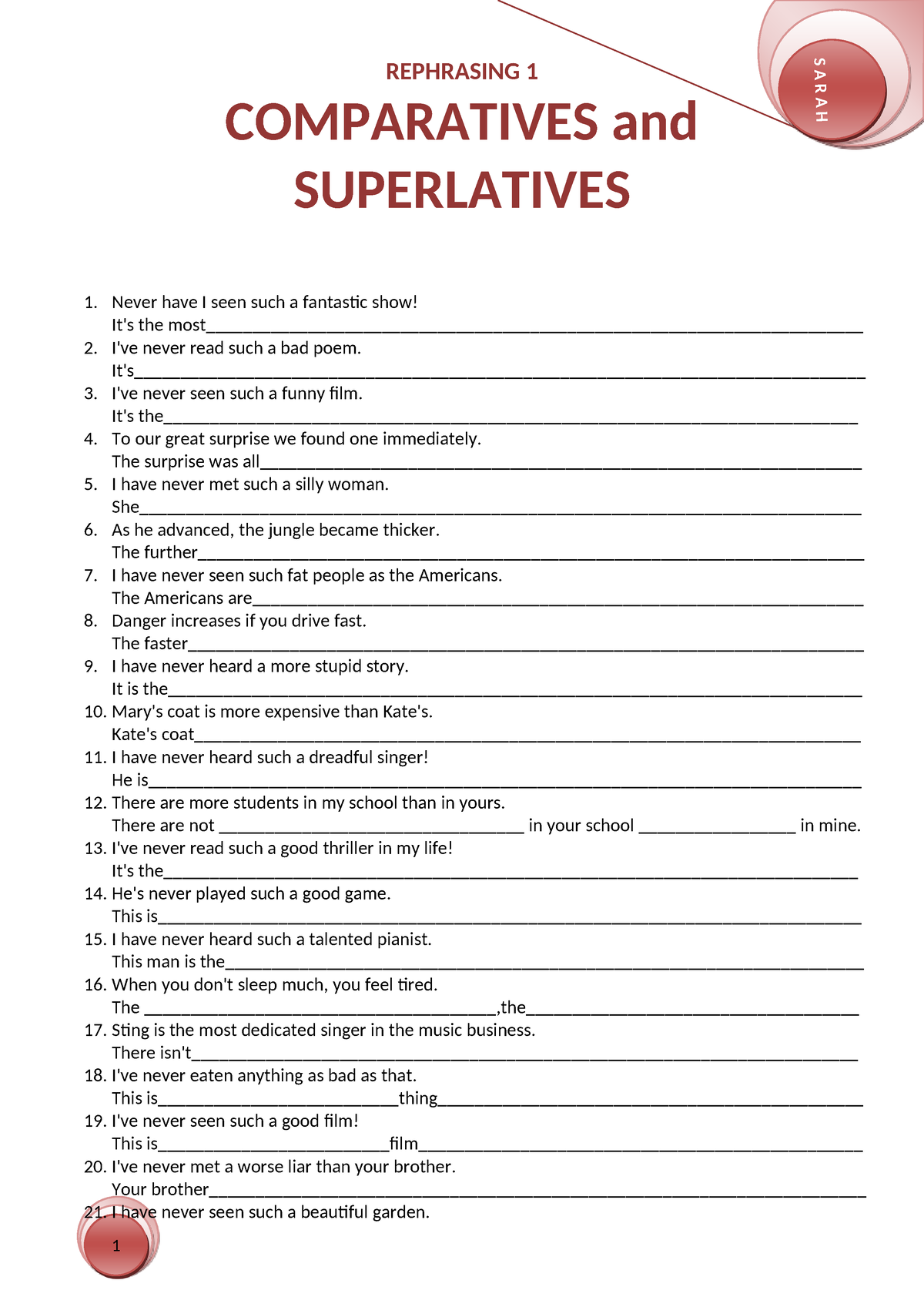 3. Comparatives And Superlatives Paraphrasing - GRAM S A R A H 1 ...