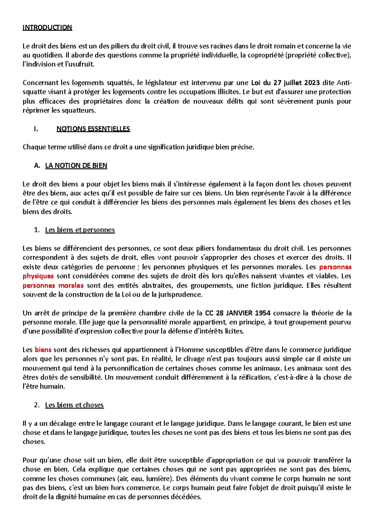 Cours - INTRODUCTION Le Droit Des Biens Est Un Des Piliers Du Droit ...