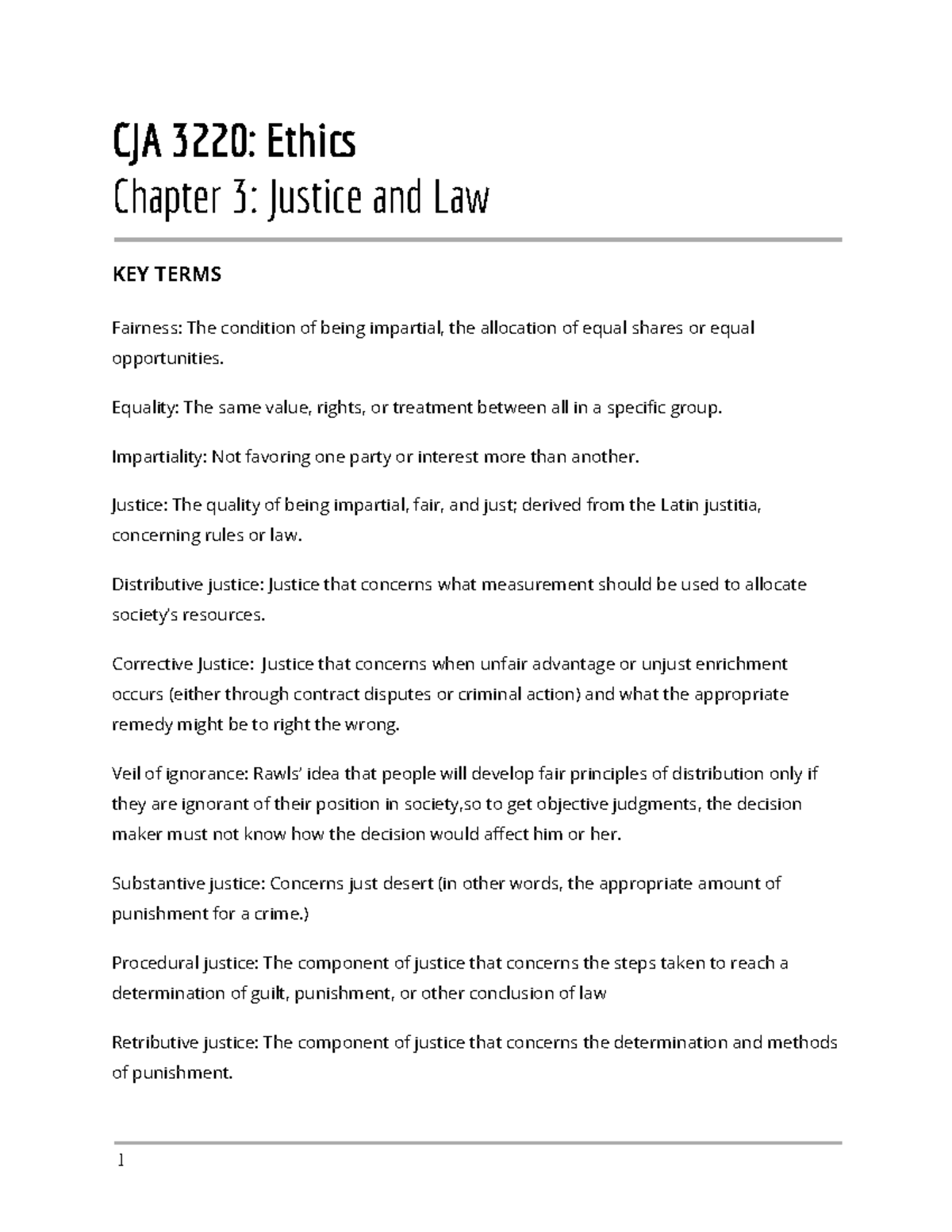 Ethics Chapter 3 Summary - CJA 3220: Ethi Chapter 3: Justice And Law ...