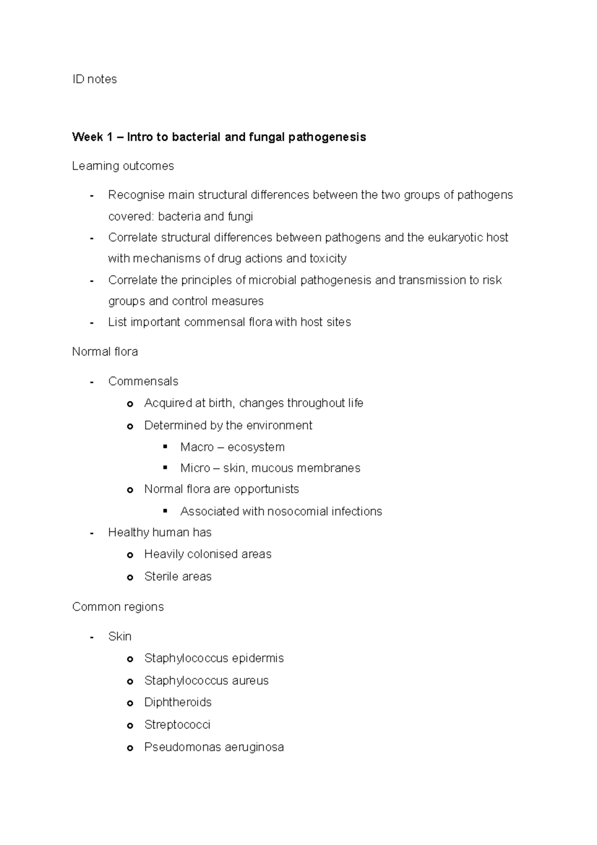 ID notes - ID notes Week 1 – Intro to bacterial and fungal pathogenesis ...