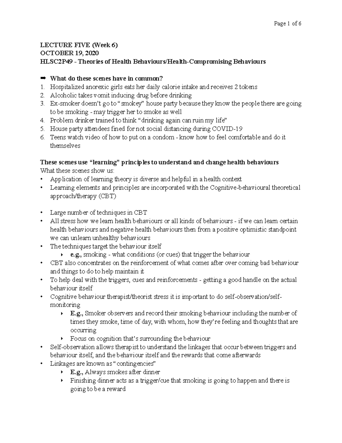 Lecture FIVE OCT 19, 2020 LECTURE FIVE (Week 6) OCTOBER 19, 2020