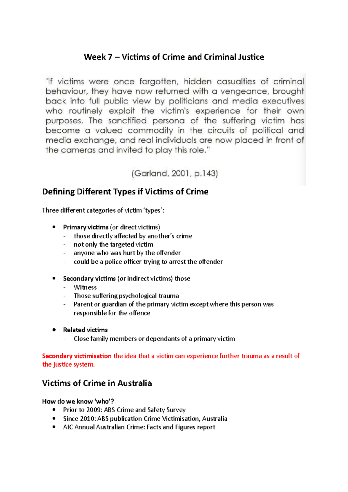Week 7 – Victims of Crime and Criminal Justice - Week 7 – Vic琀椀ms of ...