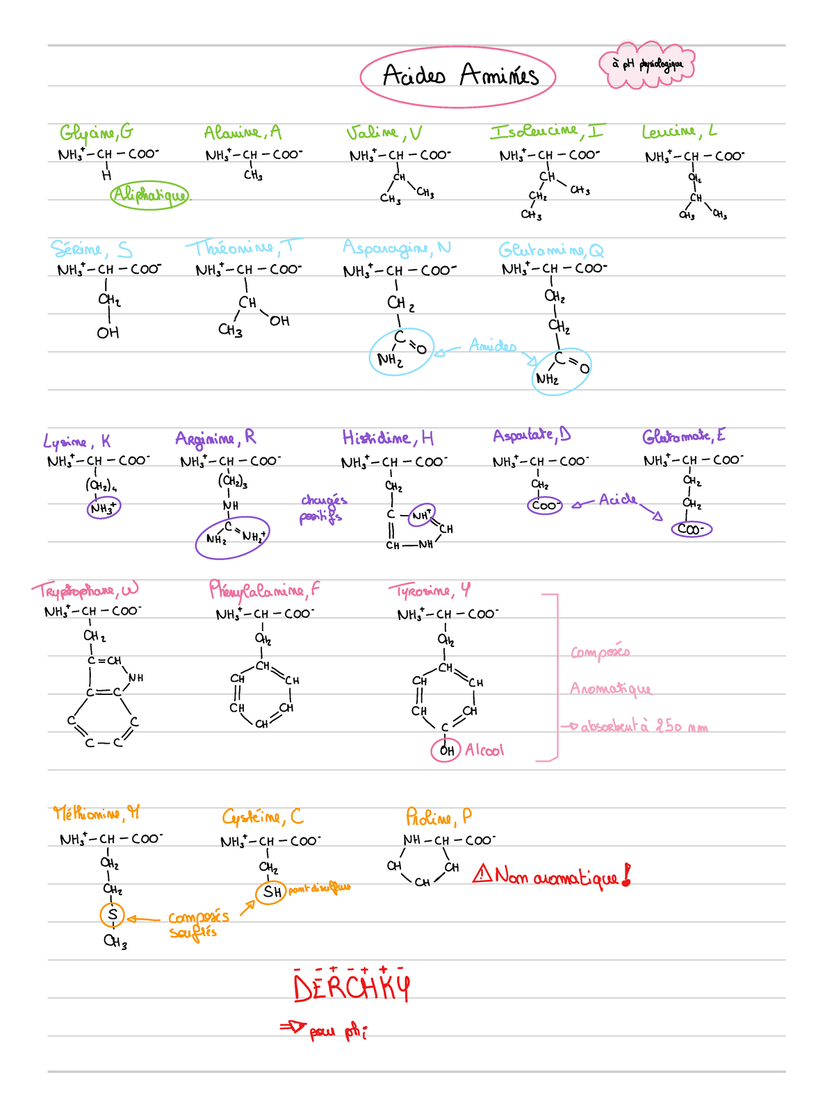 Fiches acides aminé - Acides Amines physiologique Glycime,G Alamine, A ...