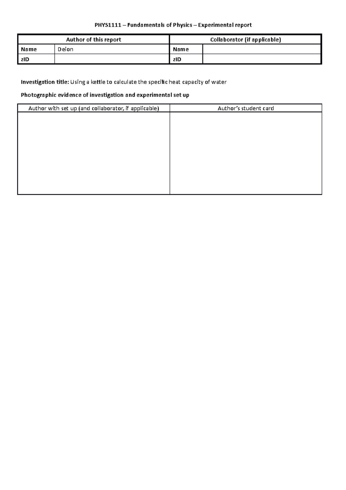 Using a kettle to calculate the specific heat capacity of water
