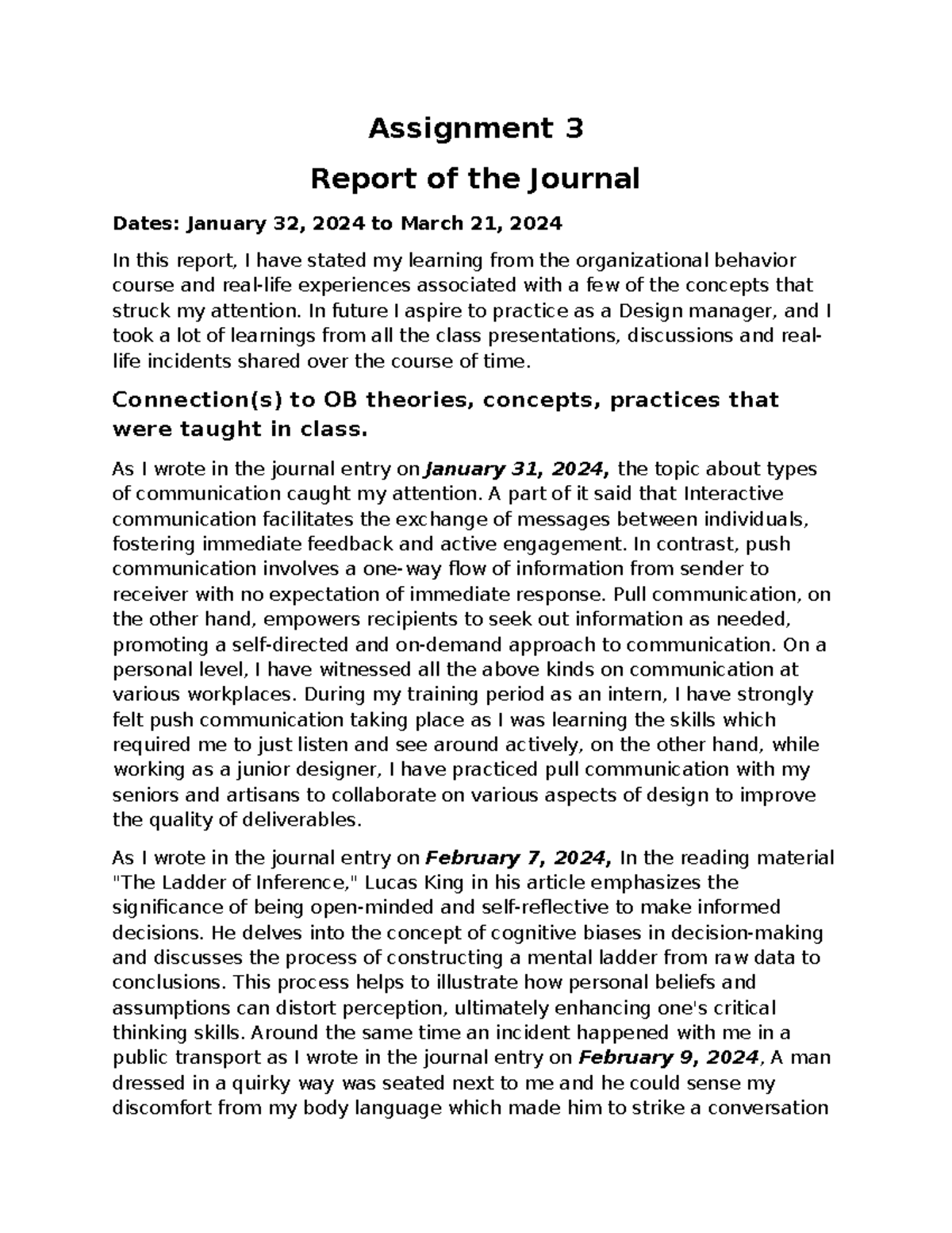 Assignment 3-Organisational behavior-Report from Journal - Assignment 3 ...