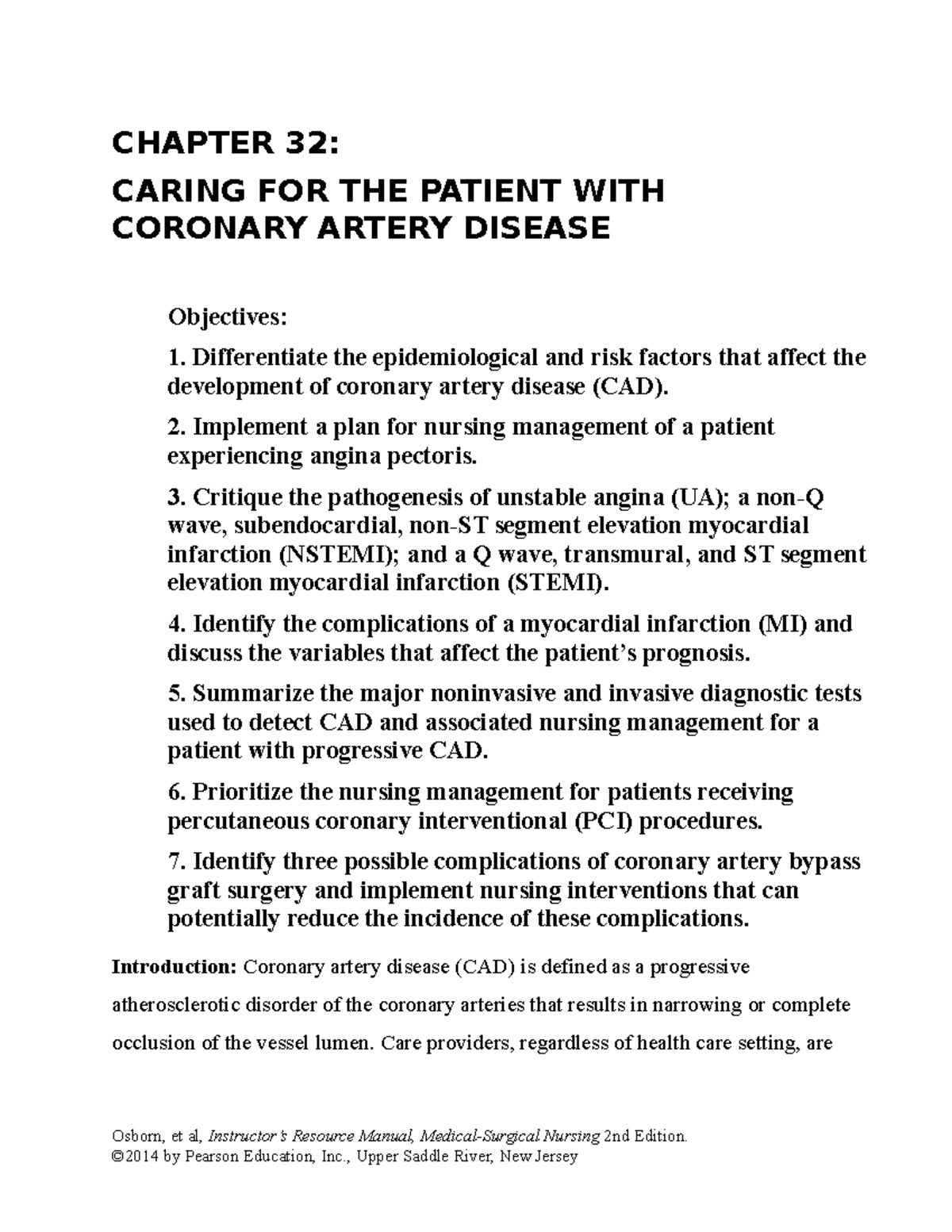 CAD CH 32 - A summary of Coronary Artery Disease with main points to ...