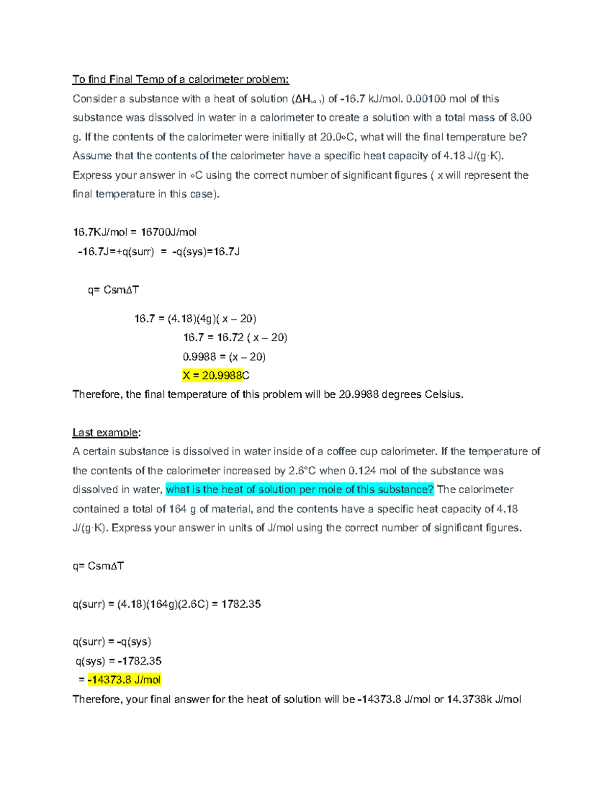 CHEM 110B Lecture 42 Calorimetry PG2 - To find Final Temp of a ...