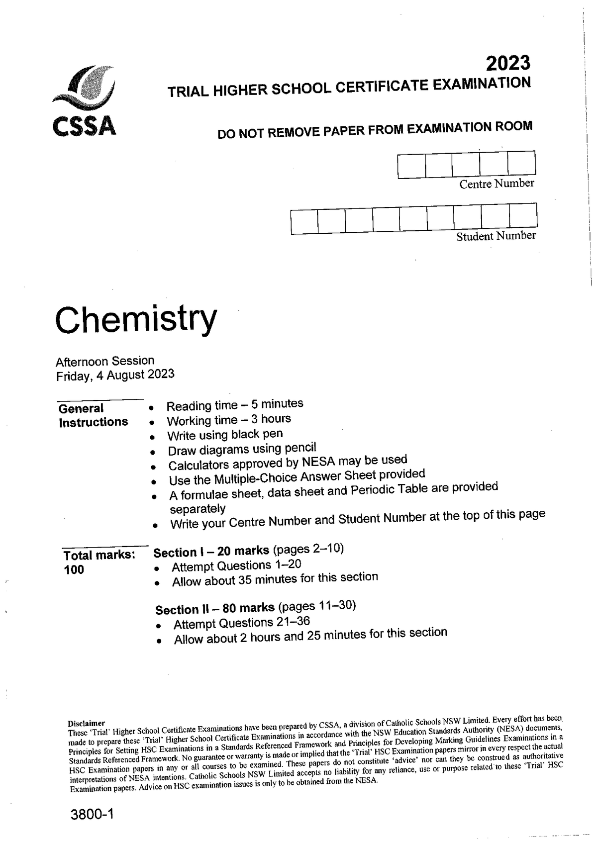 2023 Chemistry CSSA - asdf - Studocu